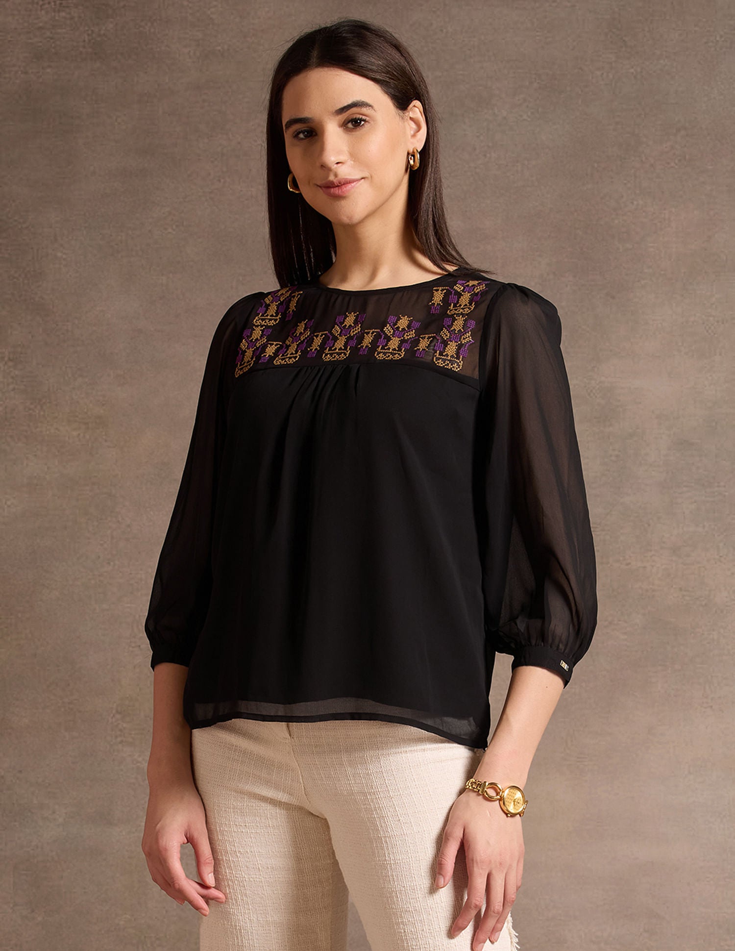 Round Neck Embroidered Top Black - U.S. Polo Assn. India | Large