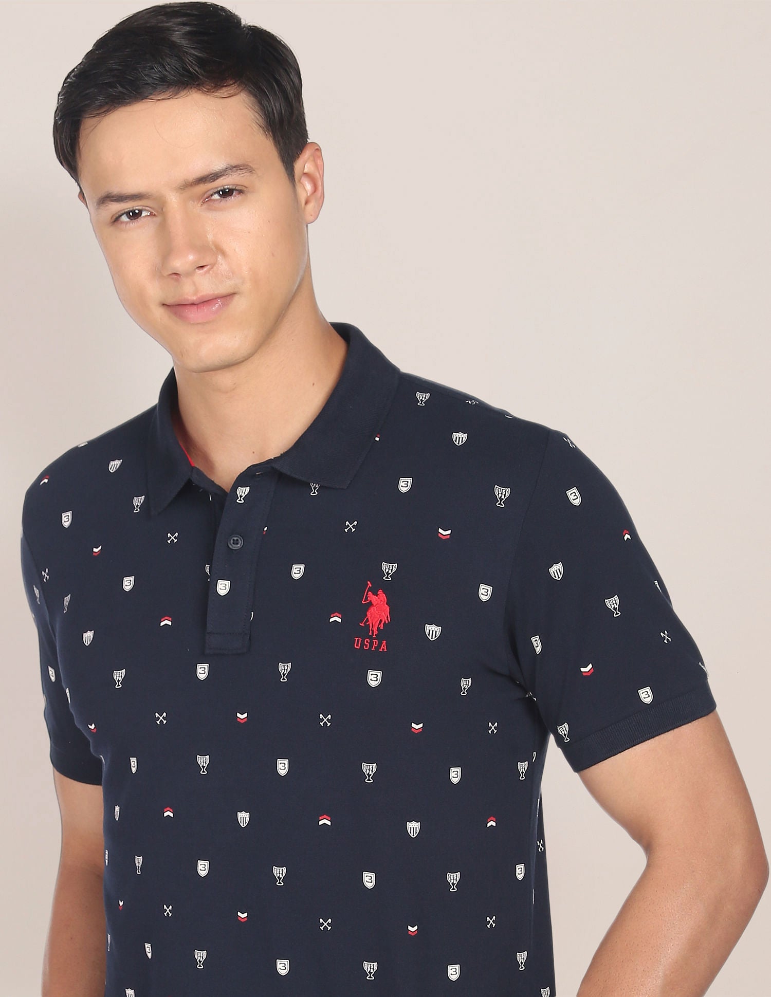 Graphic Print Cotton Polo Shirt Navy - U.S. POLO ASSN. | Large