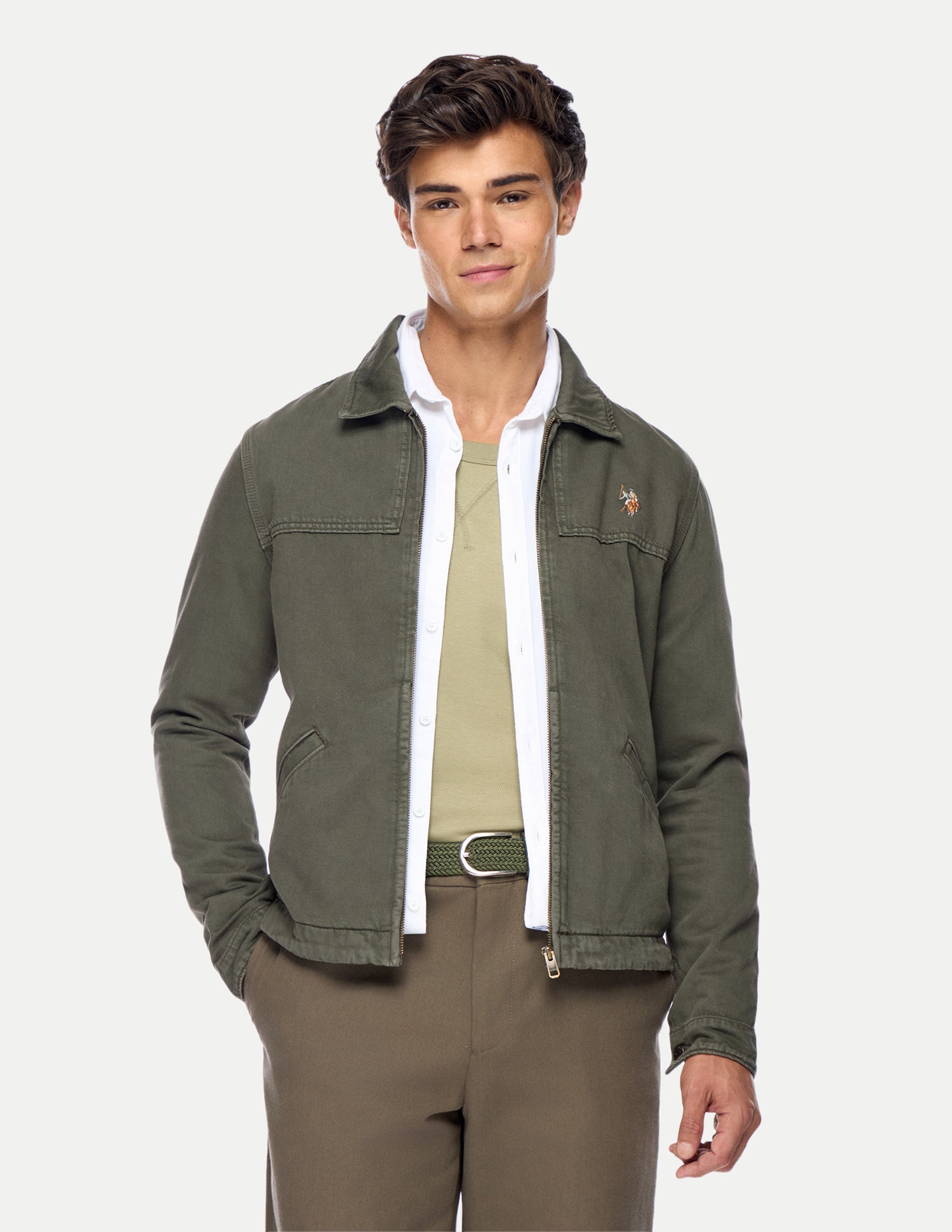 Solid Regular Fit Trucker Jacket Olive - U.S. Polo Assn. India | Large