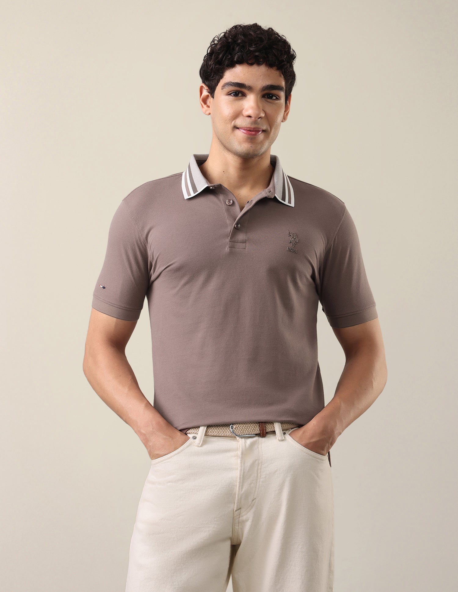 Solid Slim Fit Polo Shirt Brown - U.S. Polo Assn. India | Large