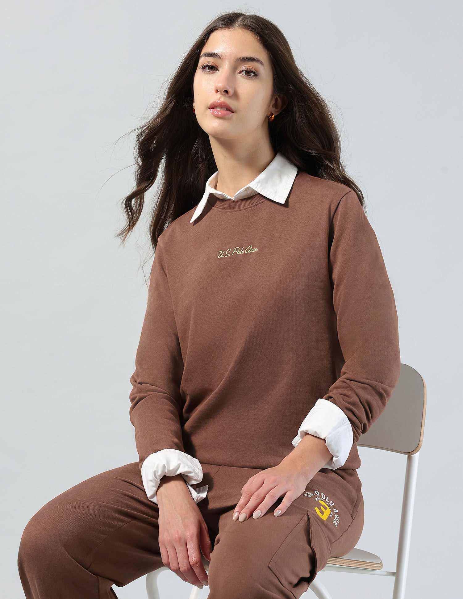 Solid Regular Fit Sweatshirt Brown - U.S. POLO ASSN. | Large