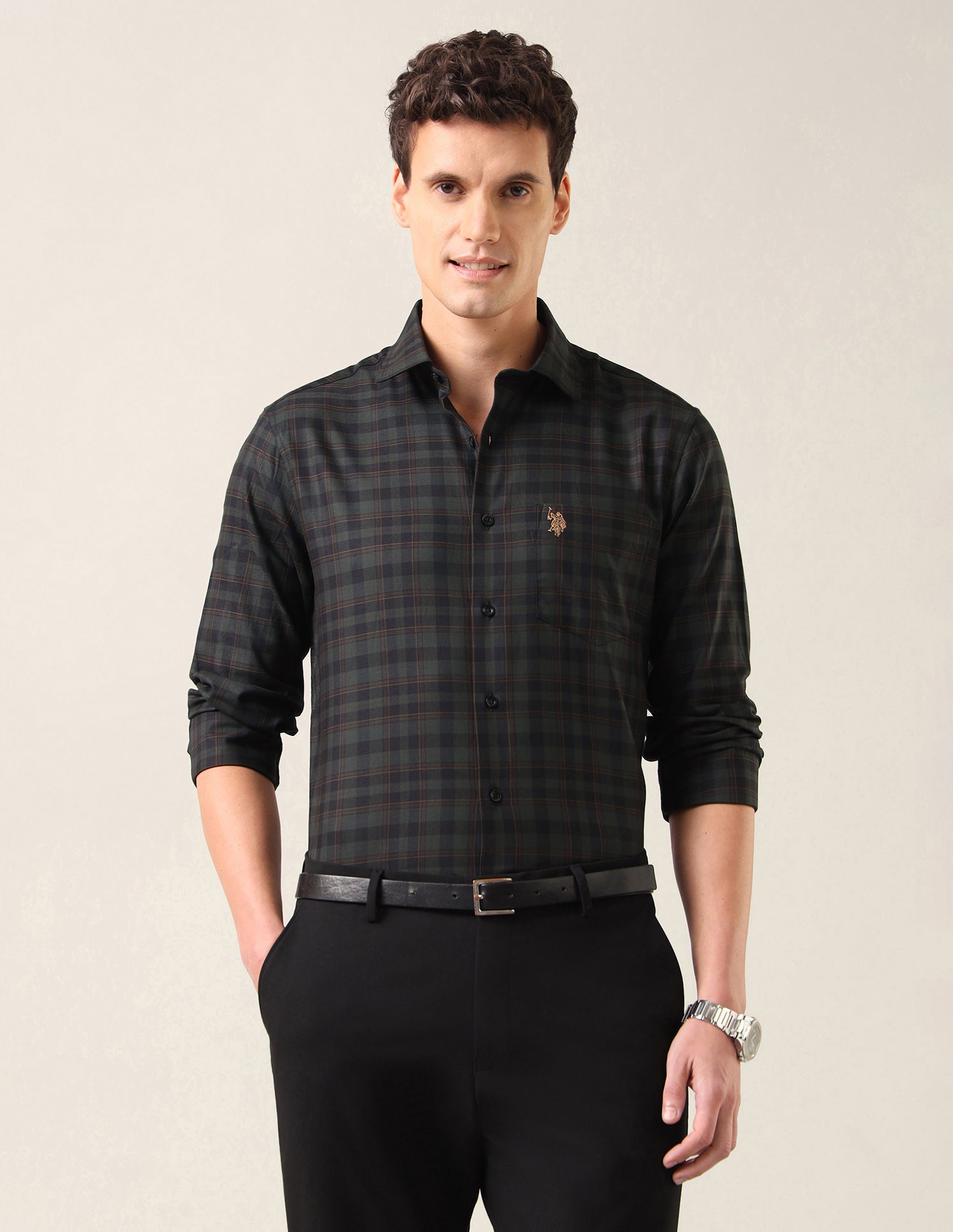 Grid Tattersall Checked Twill Shirt Green - U.S. Polo Assn. India | Large