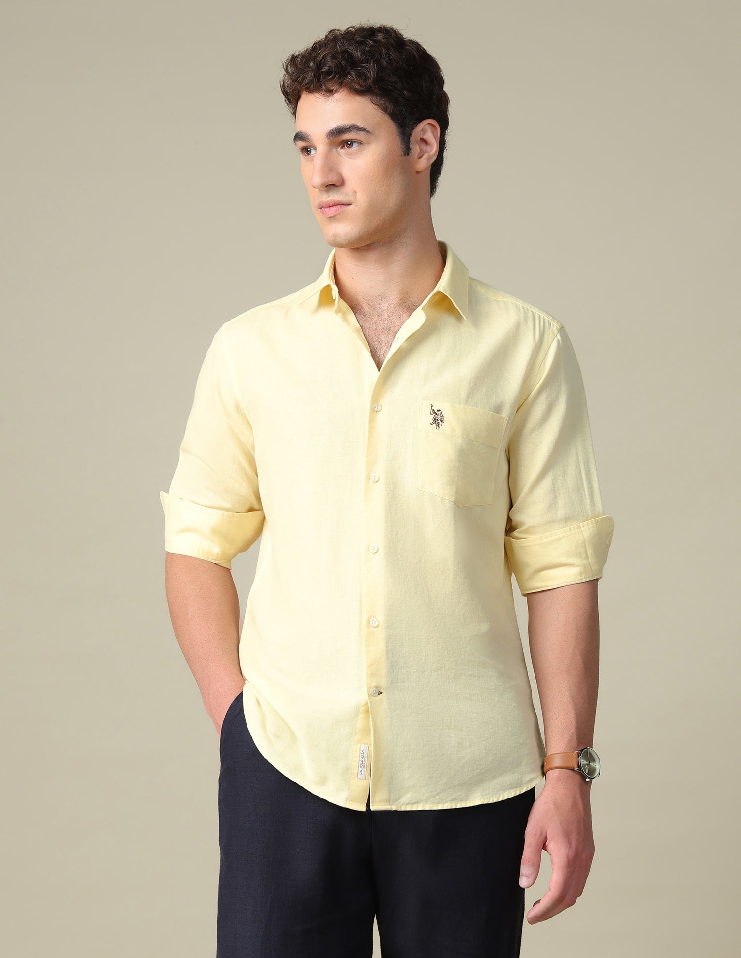 Solid Tailored Fit Shirt Light Yellow - U.S. Polo Assn. India | Large