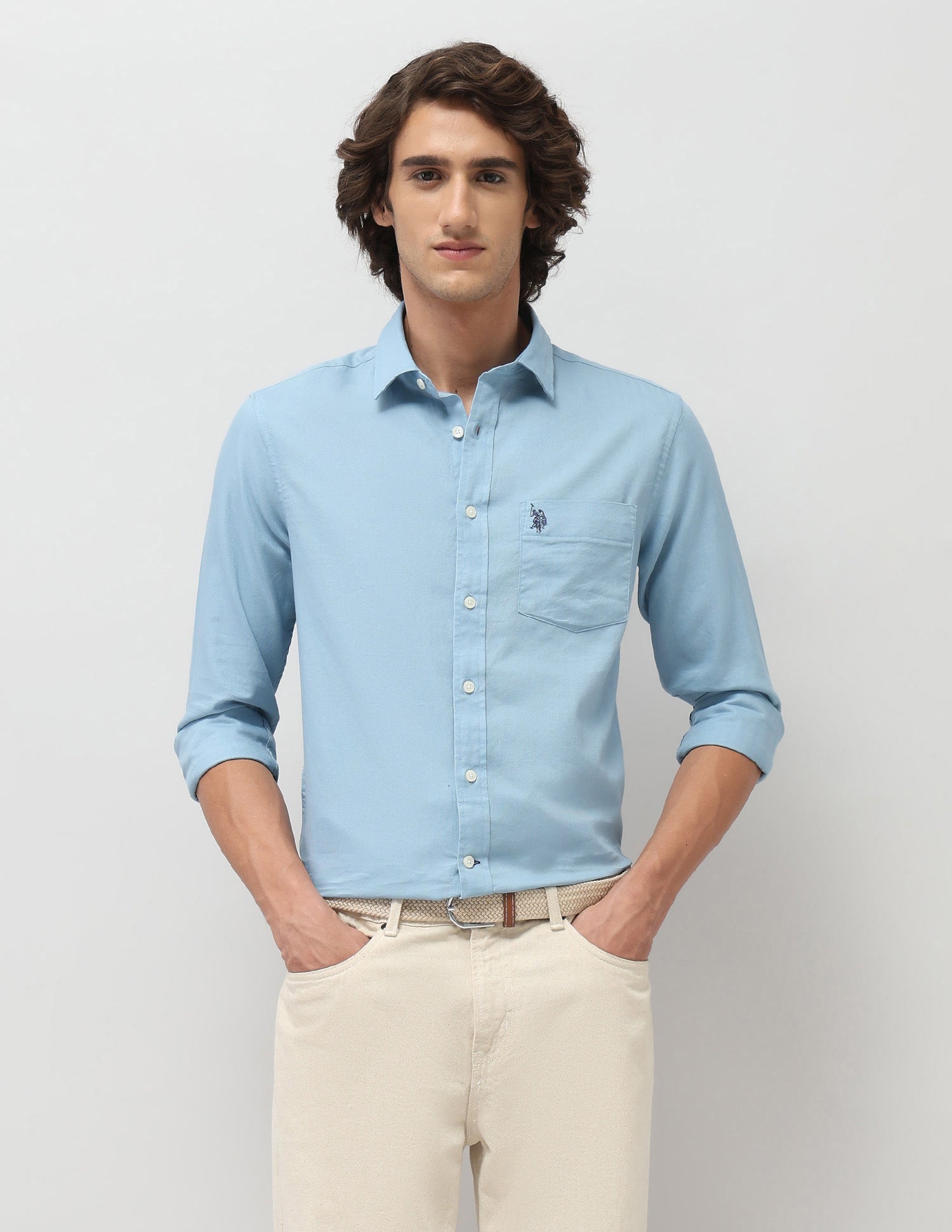 Tailored Fit Dobby Shirt Blue - U.S. Polo Assn. India | Large