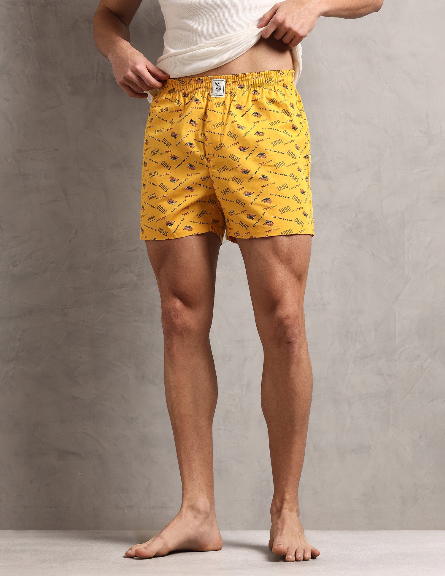 Pure Cotton Printed I657-PR Boxers - Pack Of 1 Mustard Flag - U.S. Polo Assn. India | Large