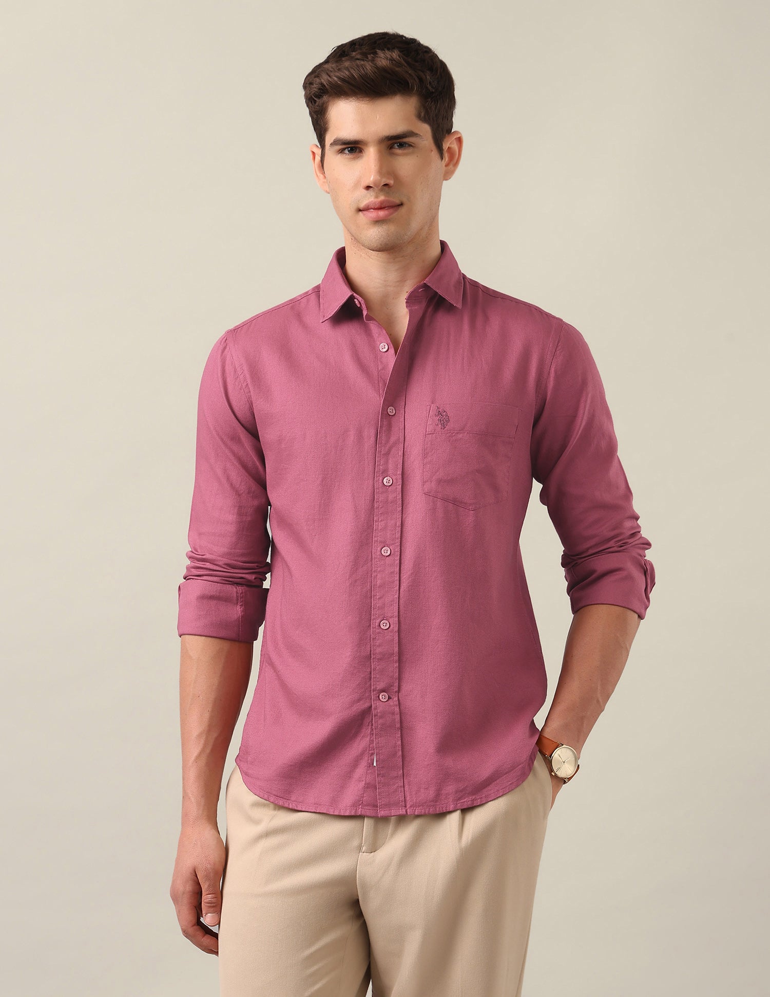 Tailored Fit Solid Shirt Mauve - U.S. Polo Assn. India | Large