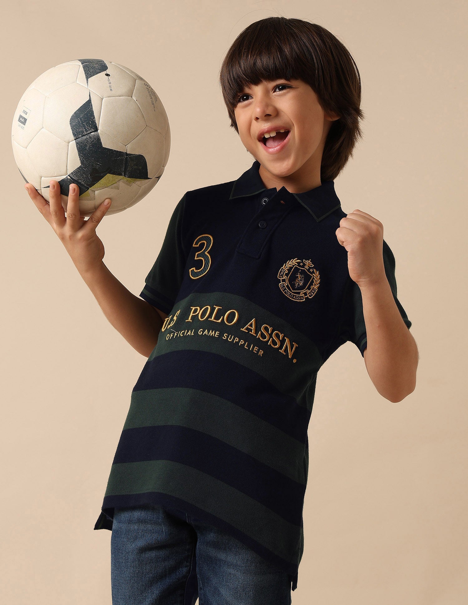 Boys Horizontal Striped Regular Fit Polo Shirt