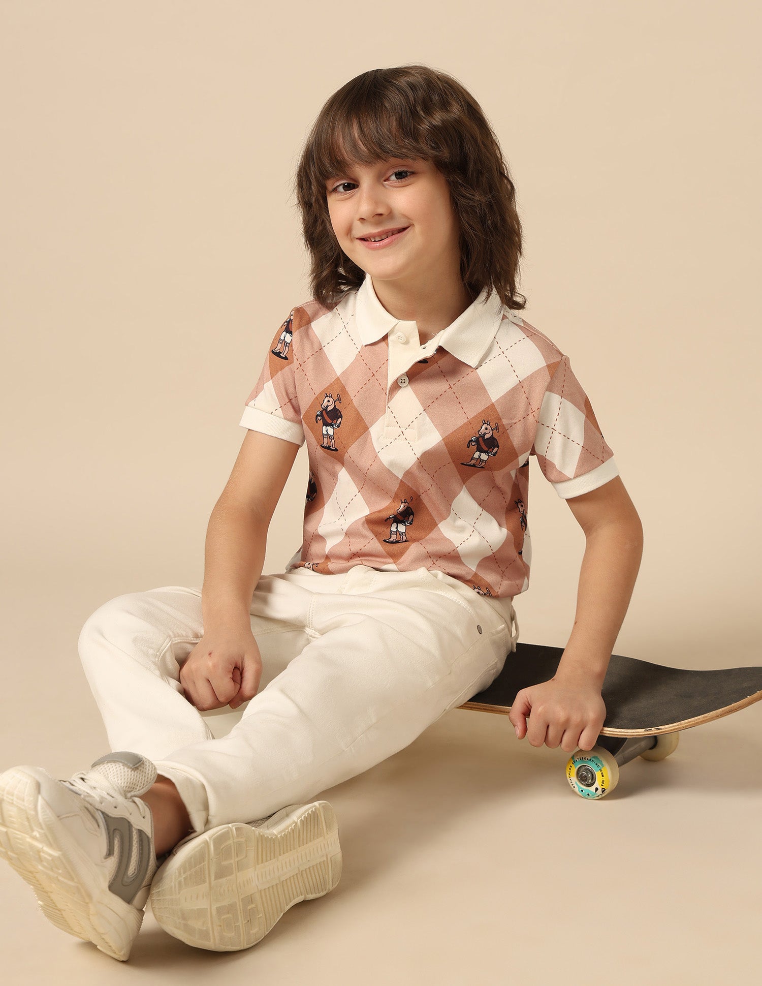 Boys Graphic Checked Regular Fit Polo Shirt