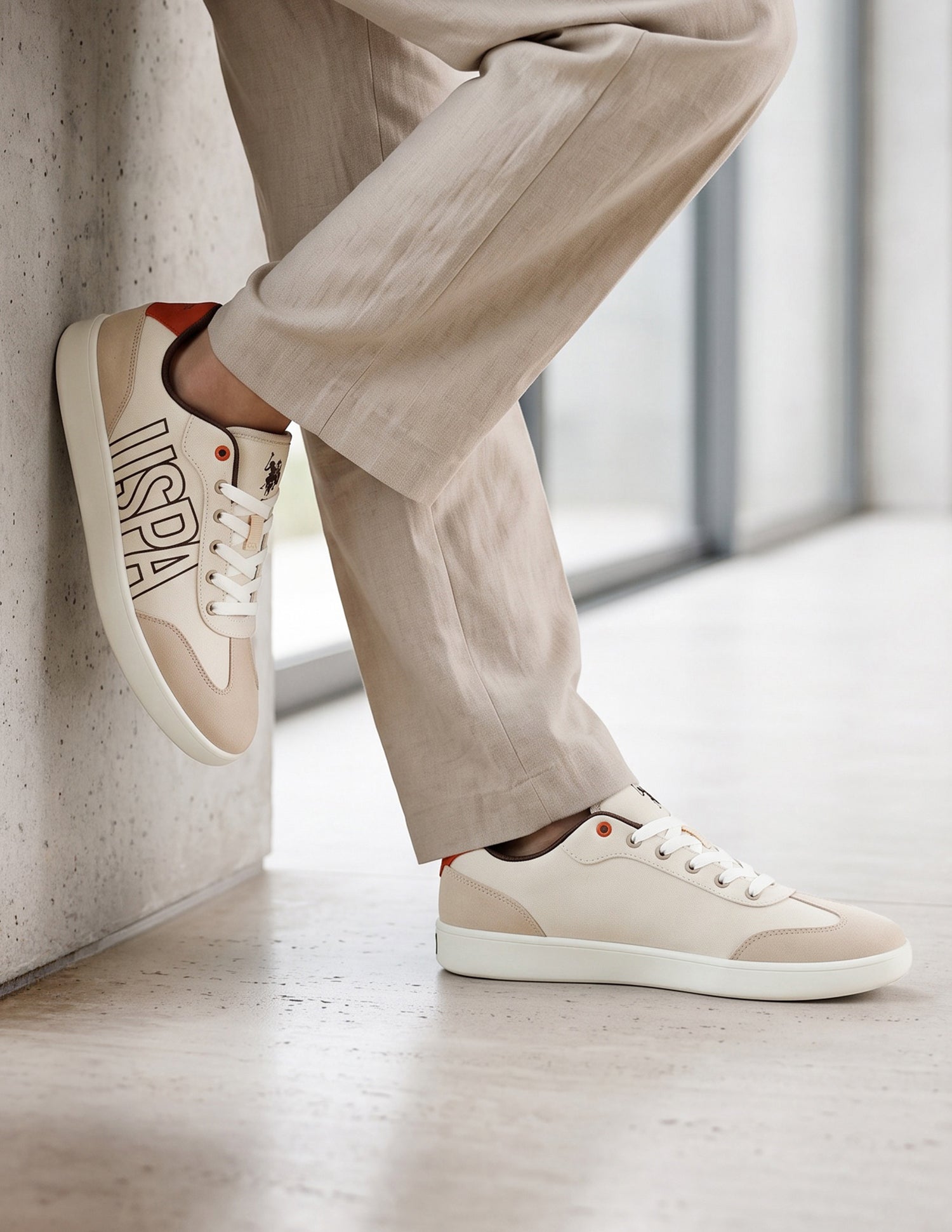 Men Brand Printed Hover Sneakers Beige - U.S. Polo Assn. India | Large