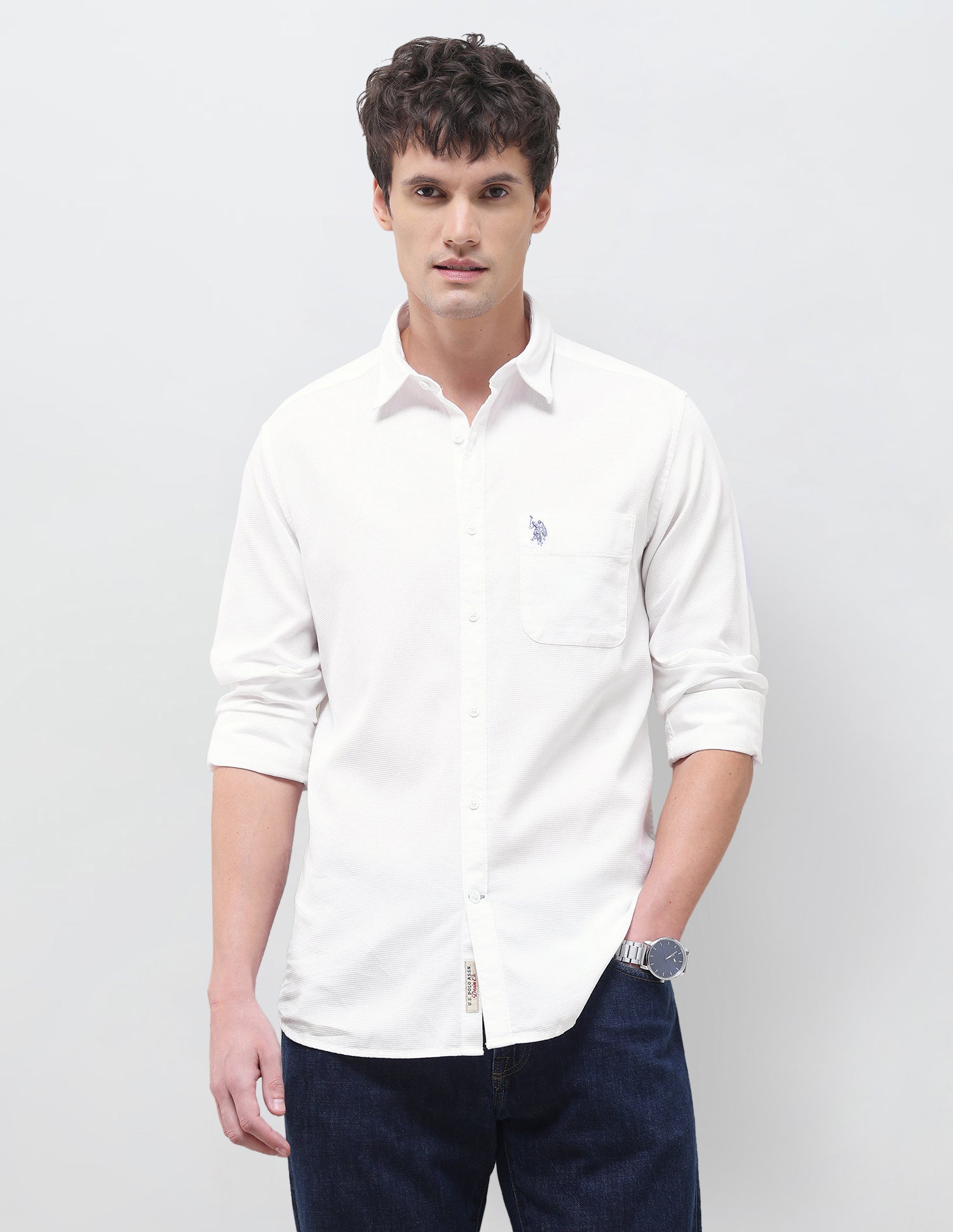 Textured Regular Fit Shirt White - U.S. Polo Assn. India | Large