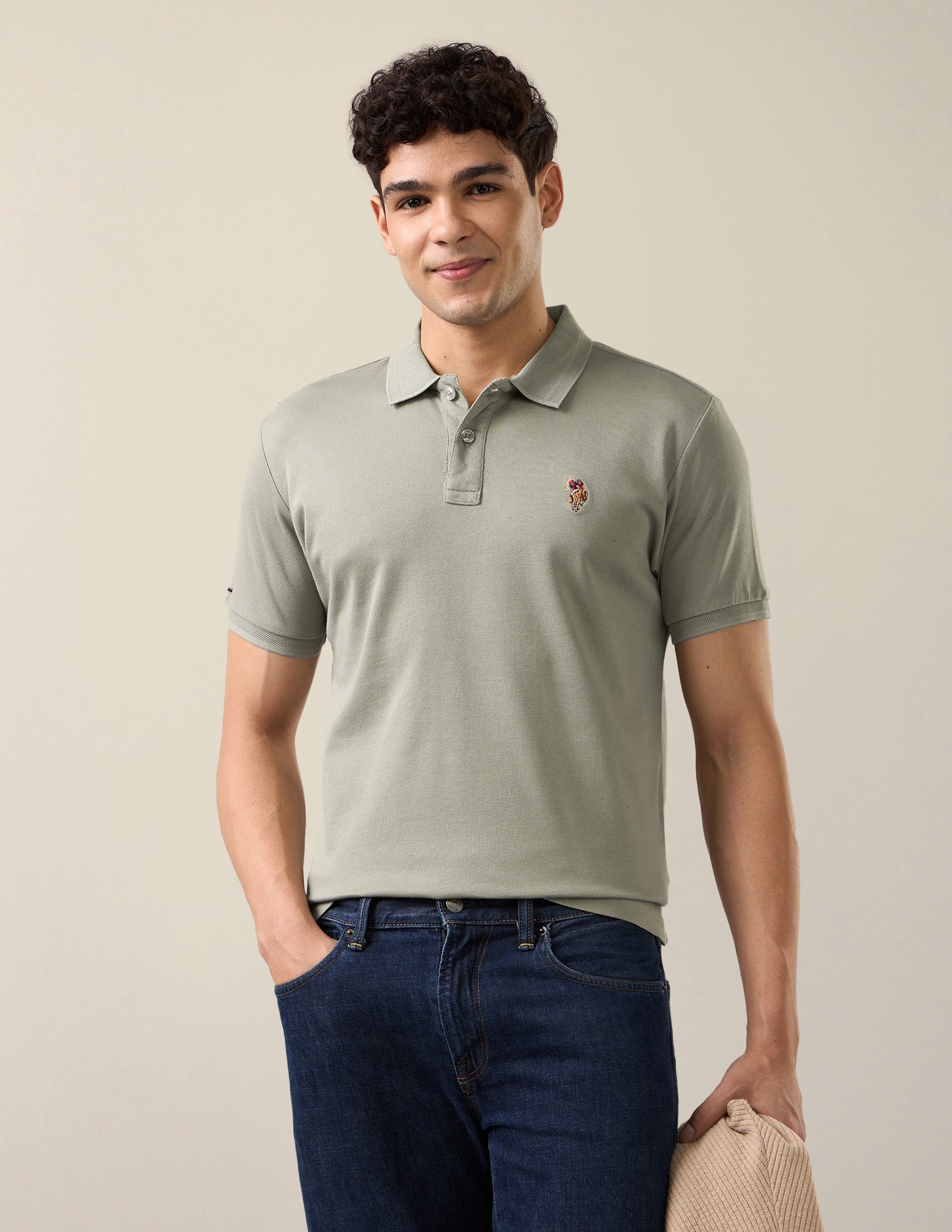 Solid Slim Fit Polo Shirt Olive - U.S. Polo Assn. India | Large