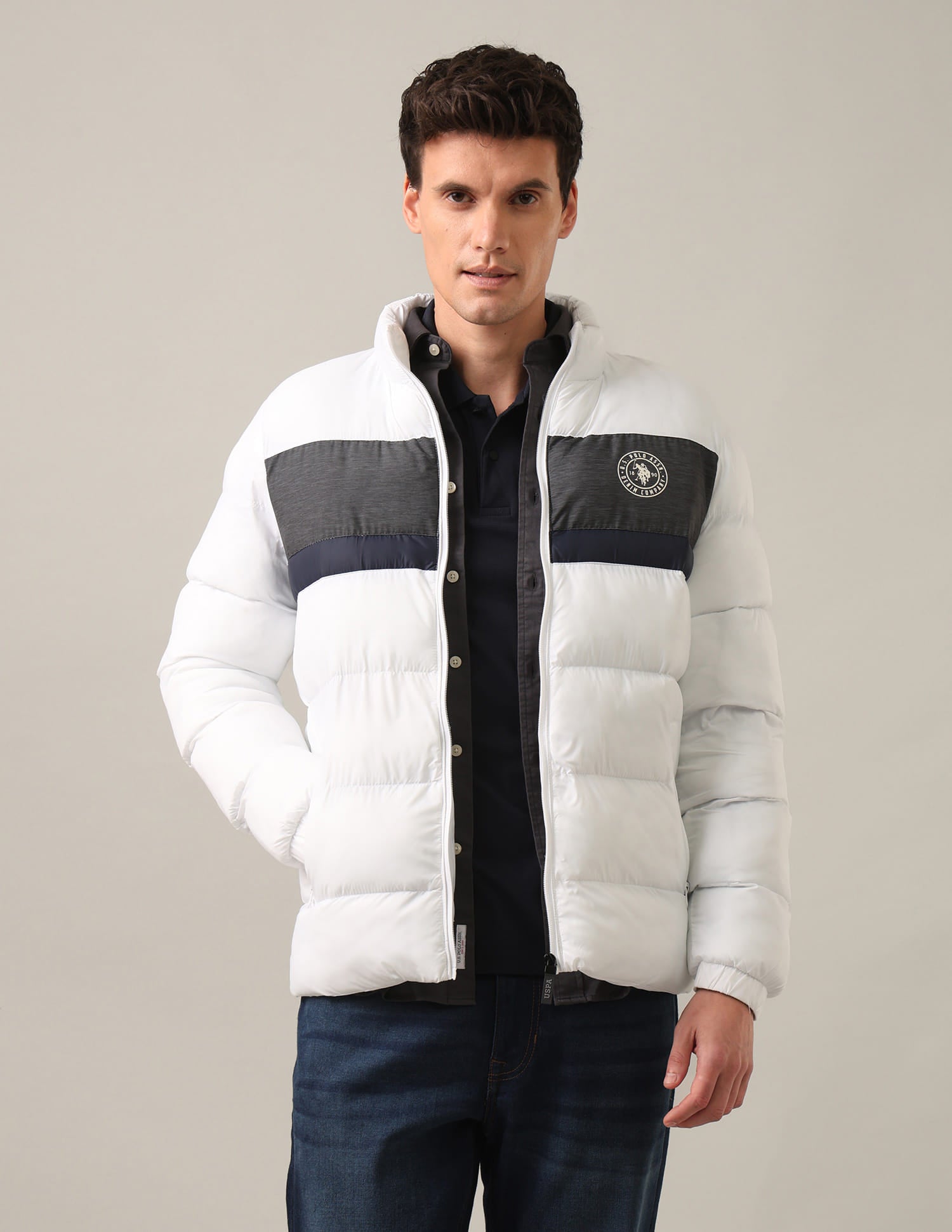 High Neck Colour Block Puffer Jacket