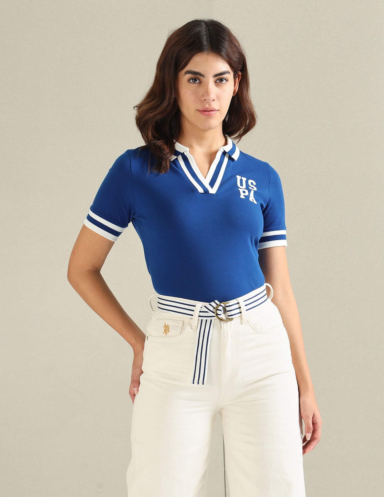 Striped Collar Pique Polo Shirt