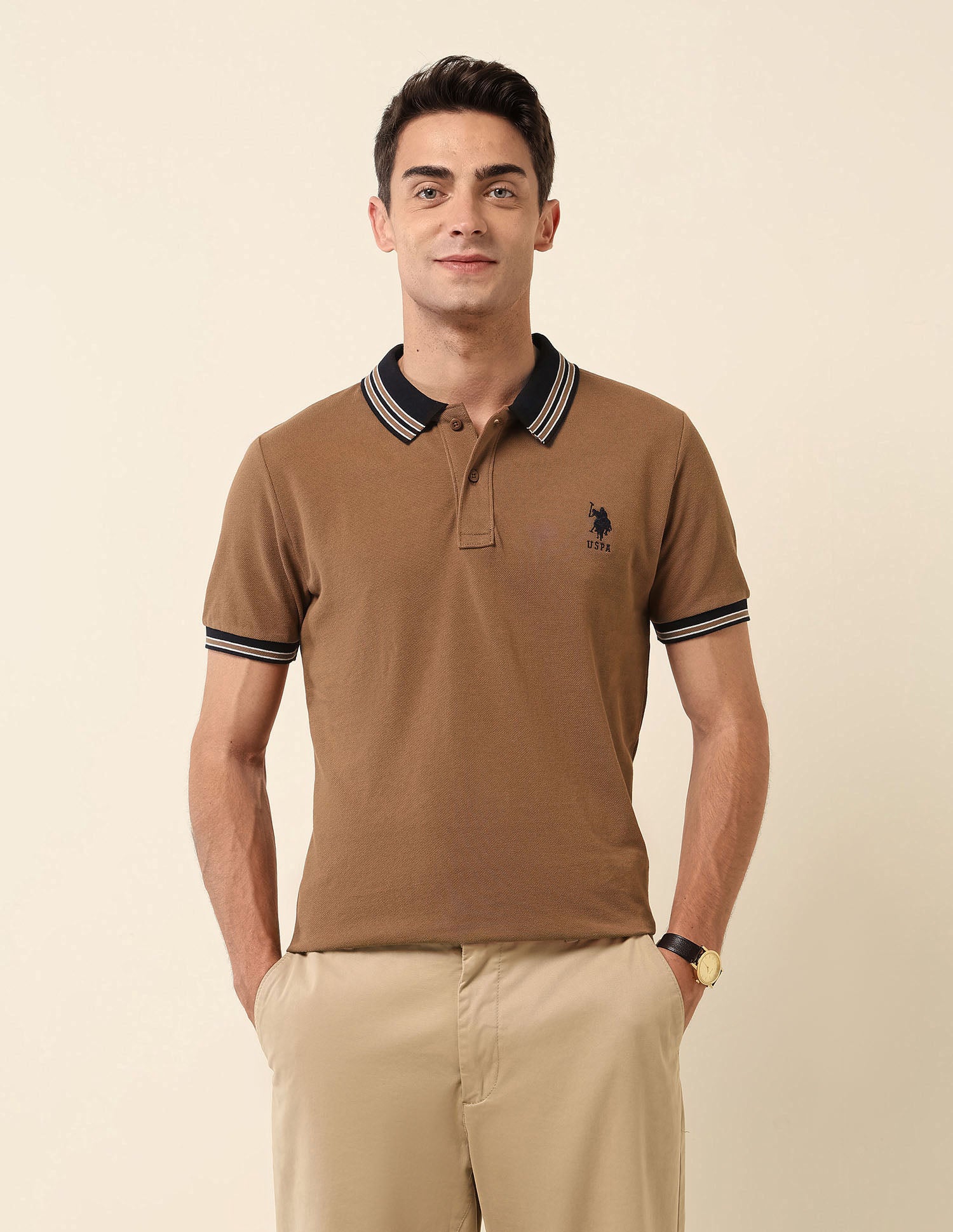Pure Cotton Slim Fit Polo Shirt Brown - U.S. Polo Assn. India | Large