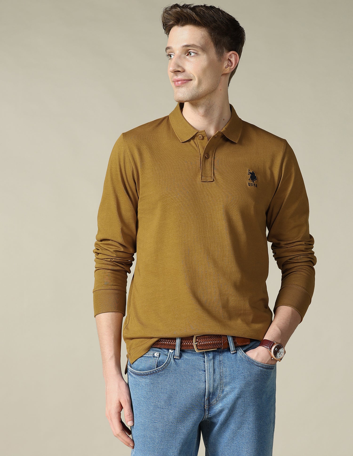 Solid Regular Fit Polo Shirt Brown - U.S. Polo Assn. India | Large