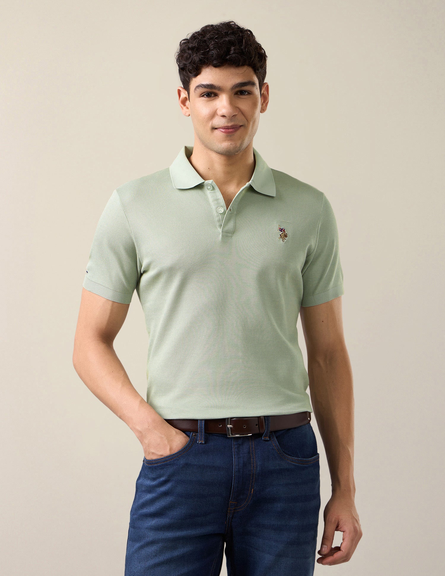 Solid Slim Fit Polo Shirt Light Green - U.S. Polo Assn. India | Large
