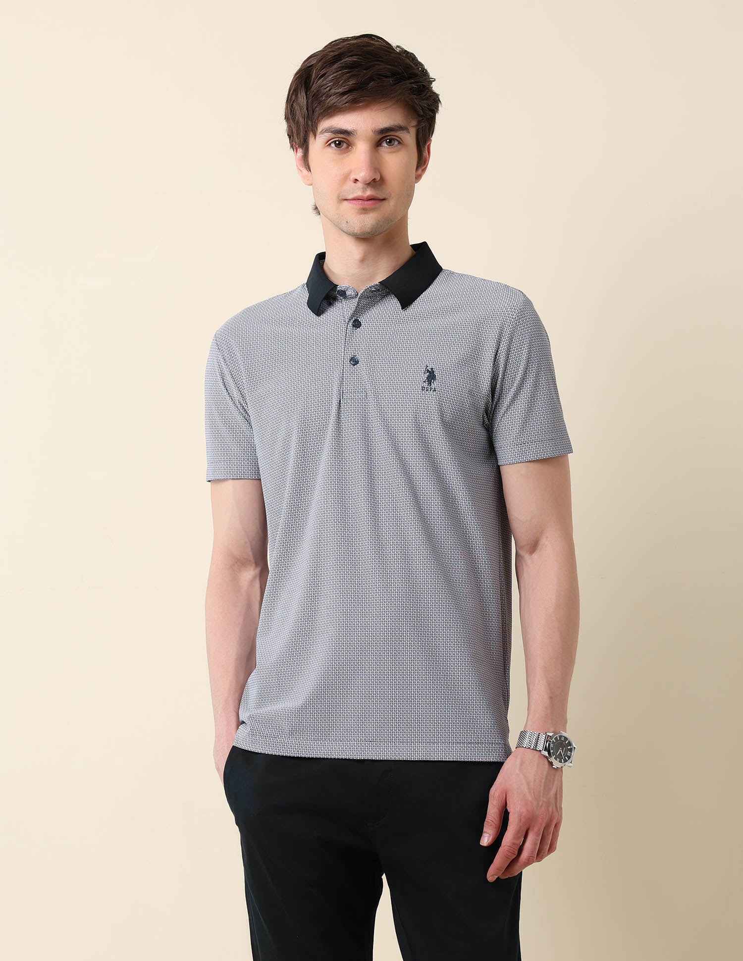 All-Over Printed Classic Polo Shirt Off White - U.S. Polo Assn. India | Large