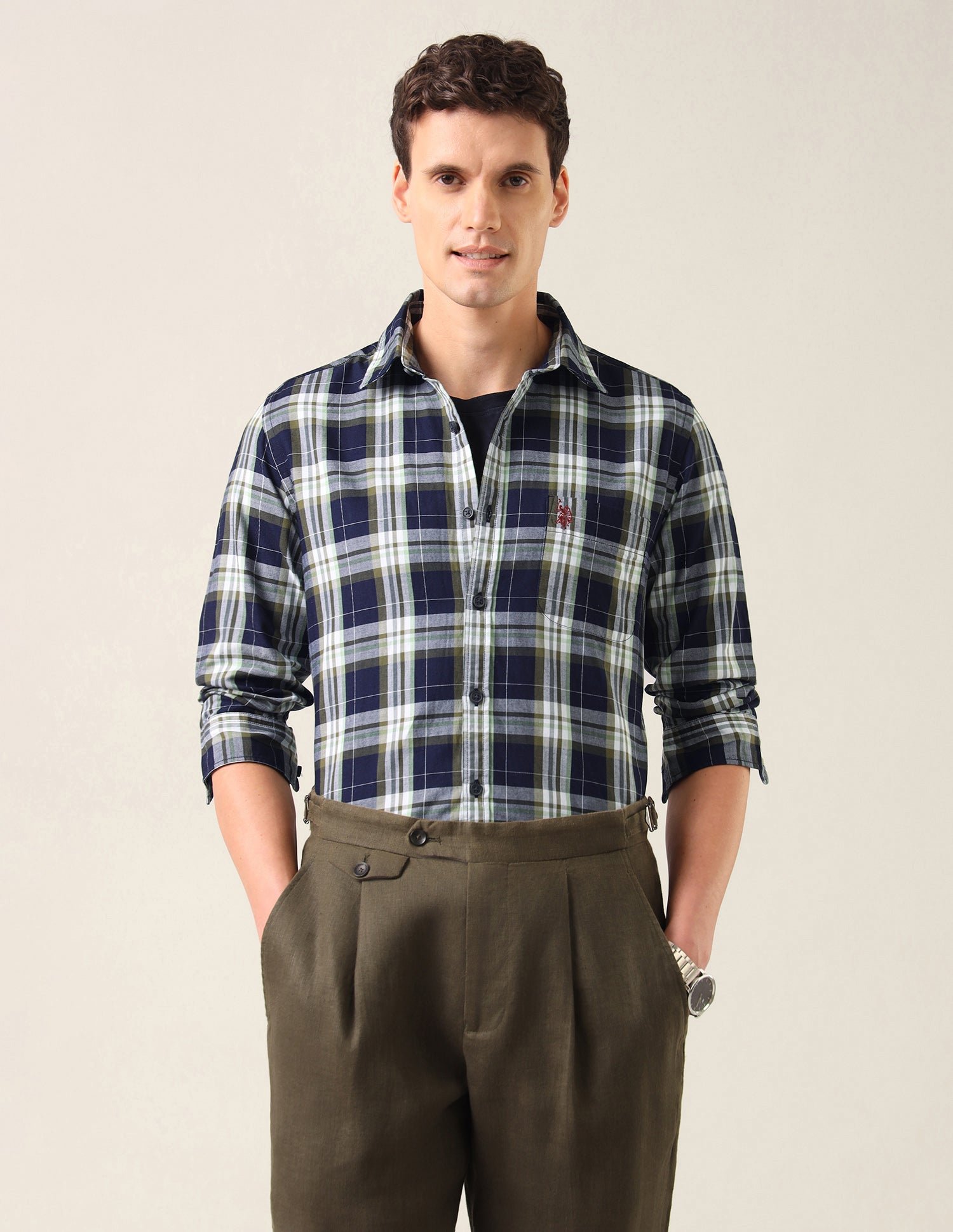 Plaid Checked Twill Shirt Green - U.S. Polo Assn. India | Large