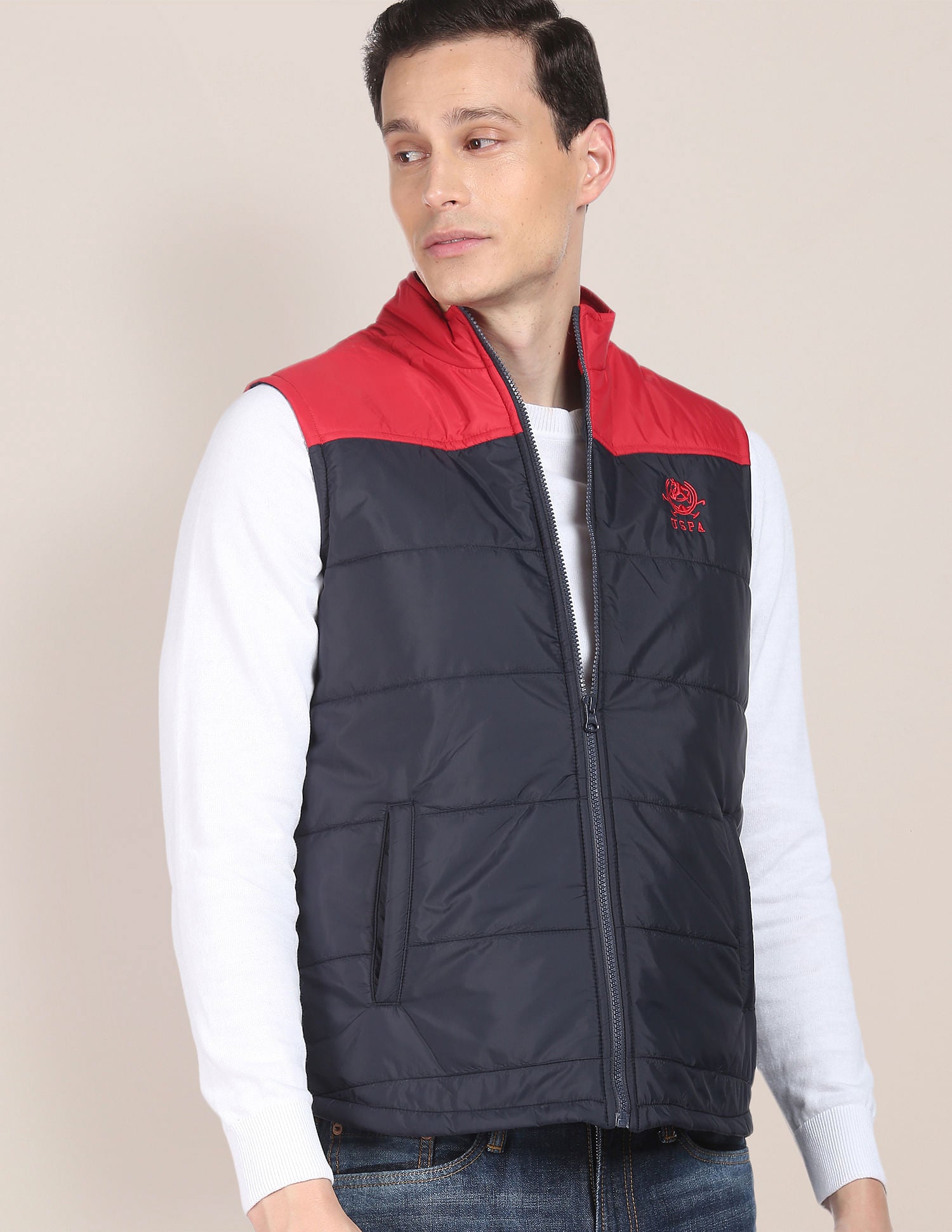 Sleeveless Colour Block Puffer Jacket Navy - U.S. POLO ASSN. | Large