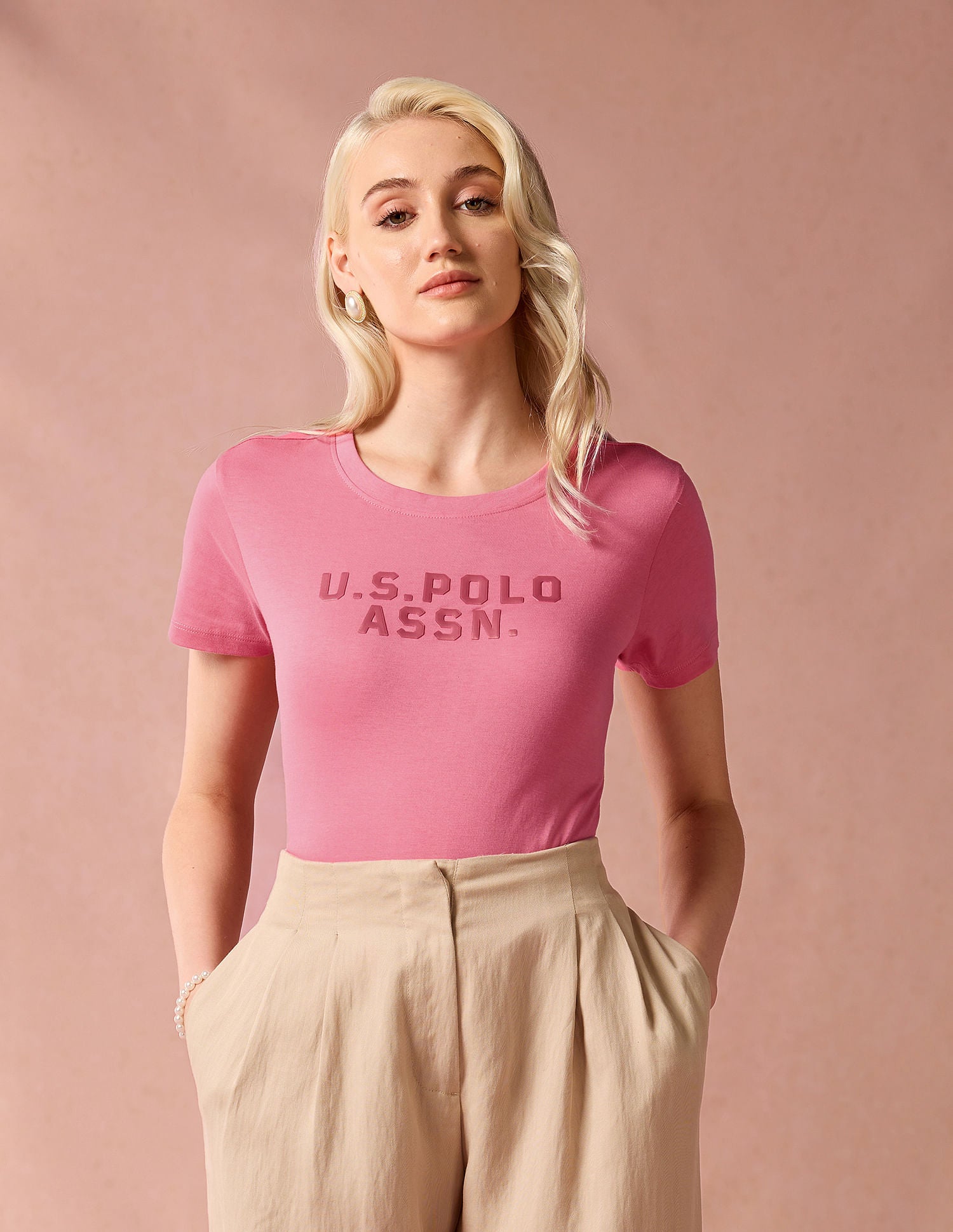 Tonal Foil Print Cotton T-Shirt Coral - U.S. Polo Assn. India | Large