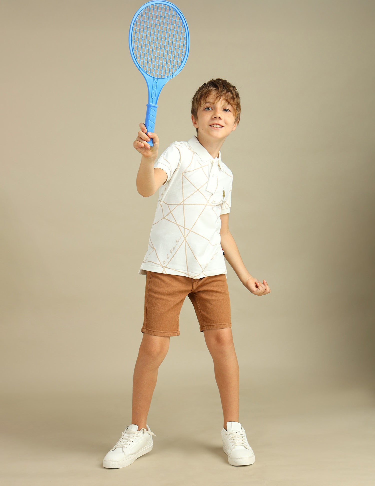 Boys Geometric Printed Regular Fit Polo Shirt