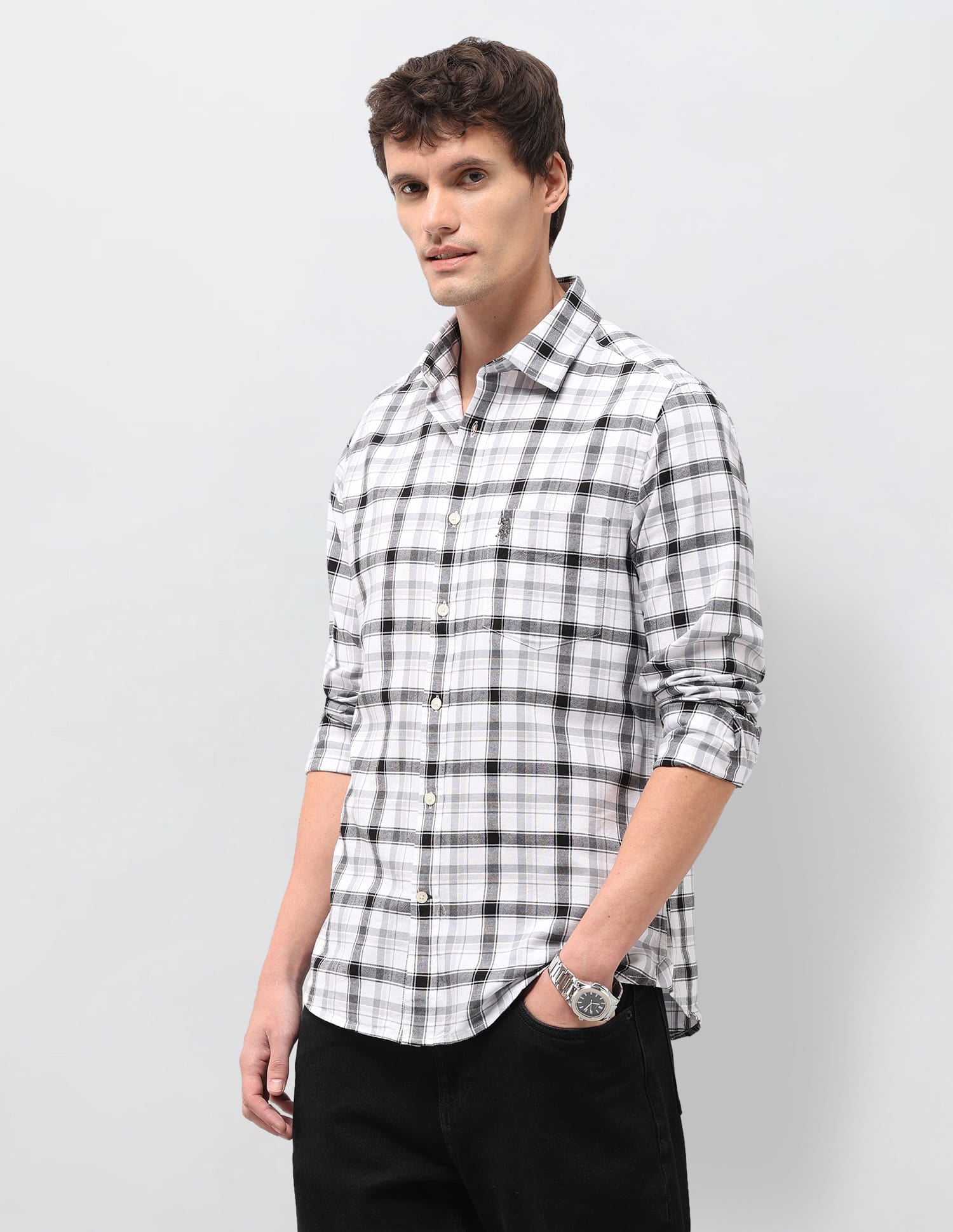 Plaid Checked Tailored Fit Shirt Black - U.S. Polo Assn. India | Large