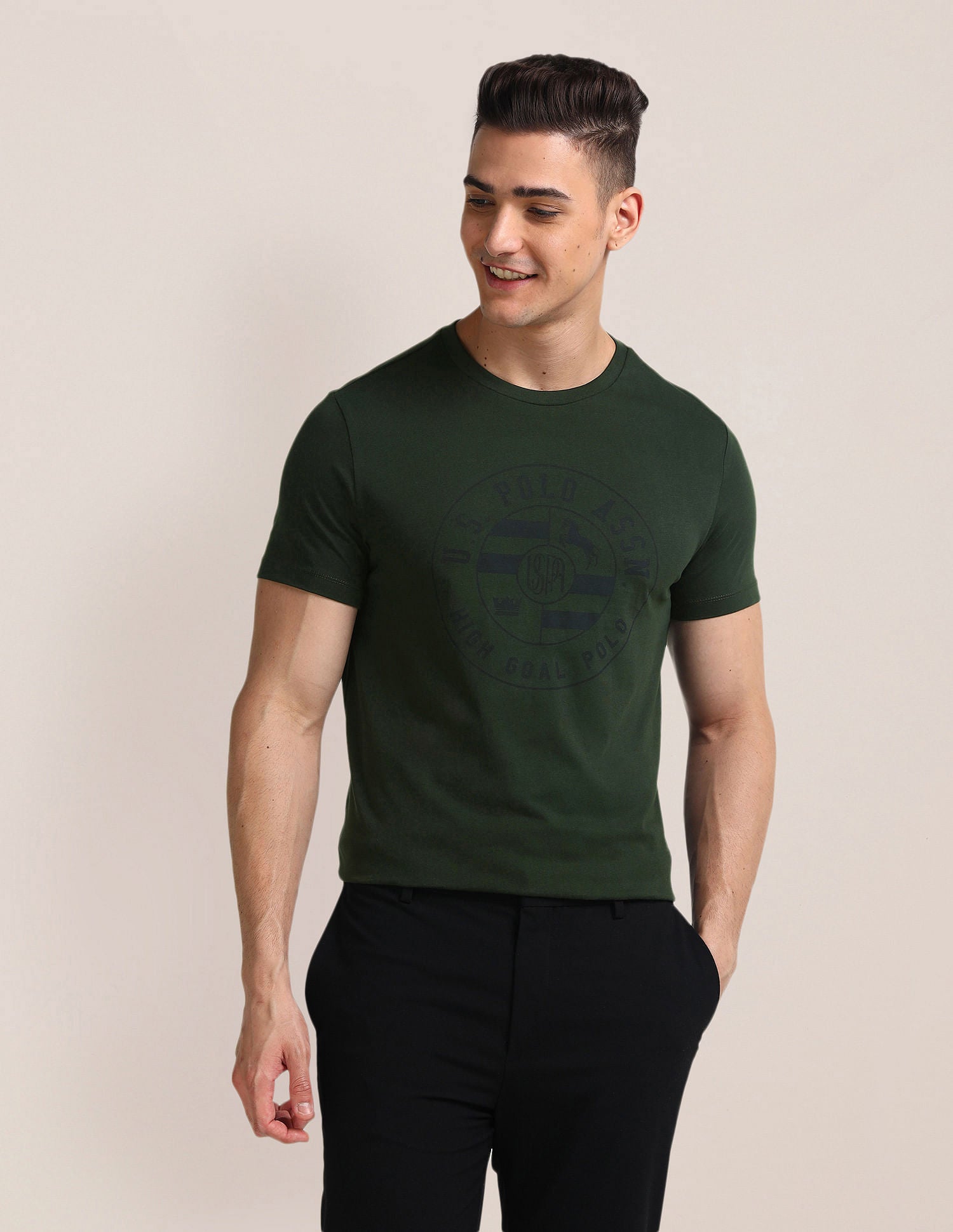 Brand Printed Slim Fit T-Shirt Olive - U.S. Polo Assn. India | Large