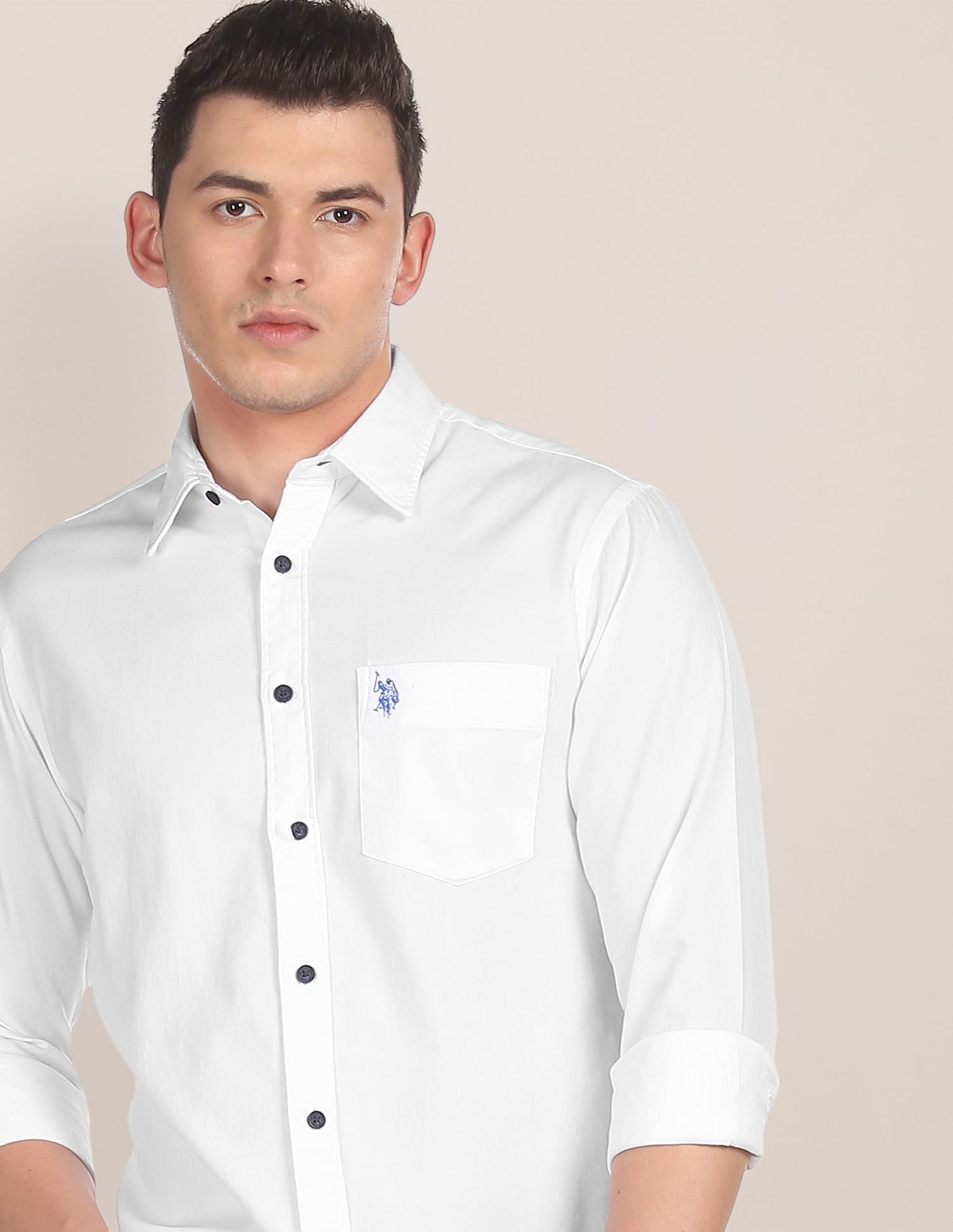 Tailored Regular Fit Solid Casual Shirt White - U.S. POLO ASSN. | Large