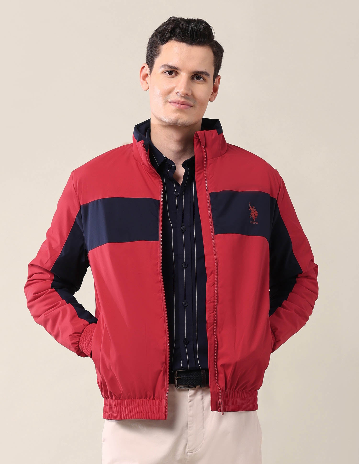 Colourblocked Regular Fit Jacket Red - U.S. Polo Assn. India | Large