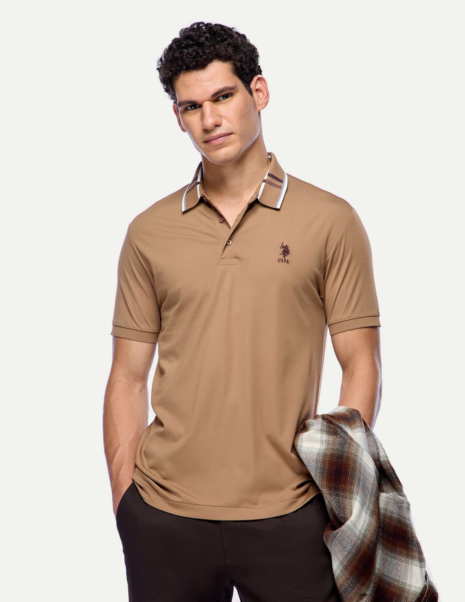 Solid Slim Fit Polo Shirt Brown - U.S. Polo Assn. India | Large