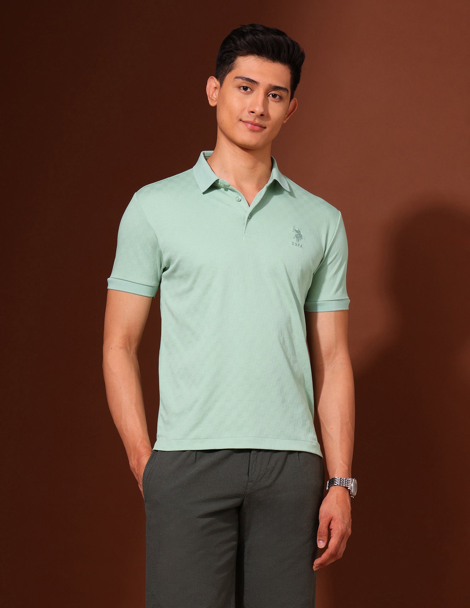 Checked Slim Fit Polo Shirt Light Green - U.S. Polo Assn. India | Large