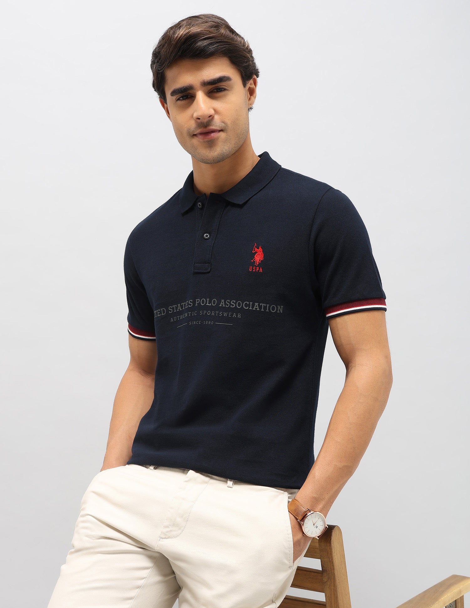Brand Embossed Slim Fit Polo Shirt Navy - U.S. Polo Assn. India | Large
