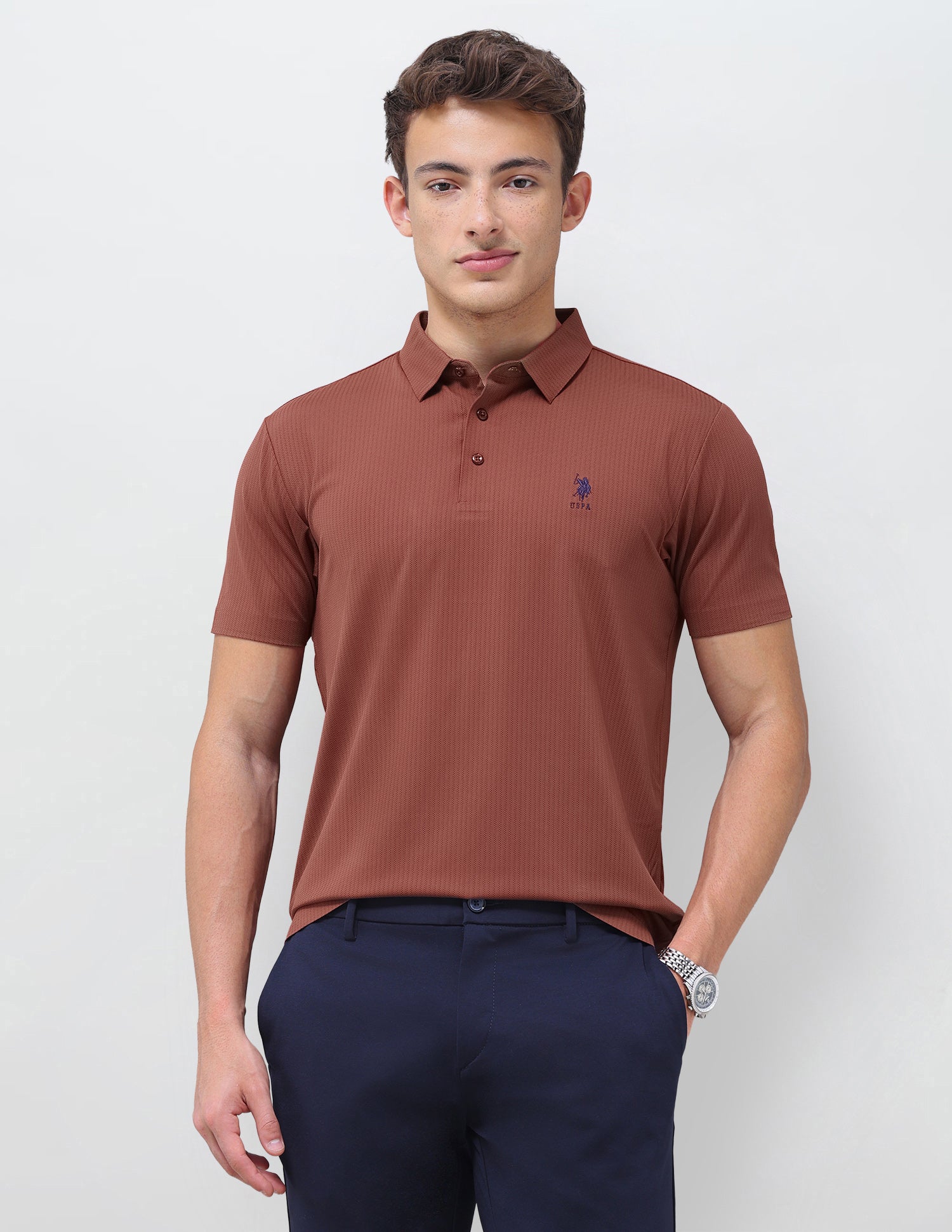 Jacquard Slim Fit Polo Shirt Rust - U.S. Polo Assn. India | Large