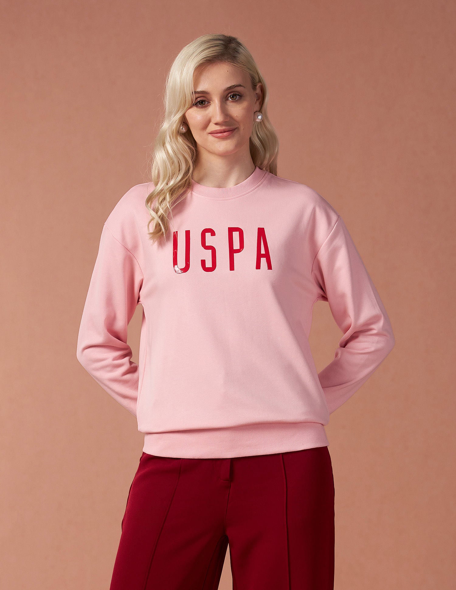 Drop Shoulder Hd Print Sweatshirt Light Pink - U.S. Polo Assn. India | Large