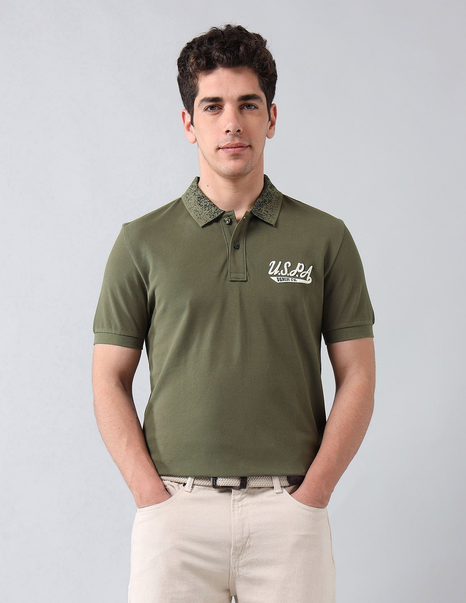 Muscle Fit Pure Cotton Polo Shirt Light Olive - U.S. Polo Assn. India | Large