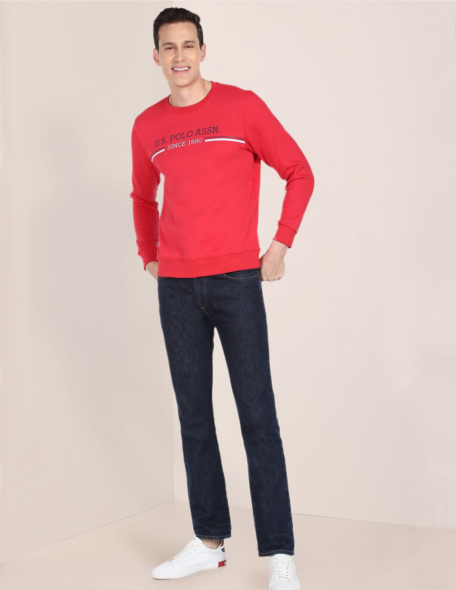 Crew Neck Printed Logo Sweatshirt Red - U.S. POLO ASSN. | Large