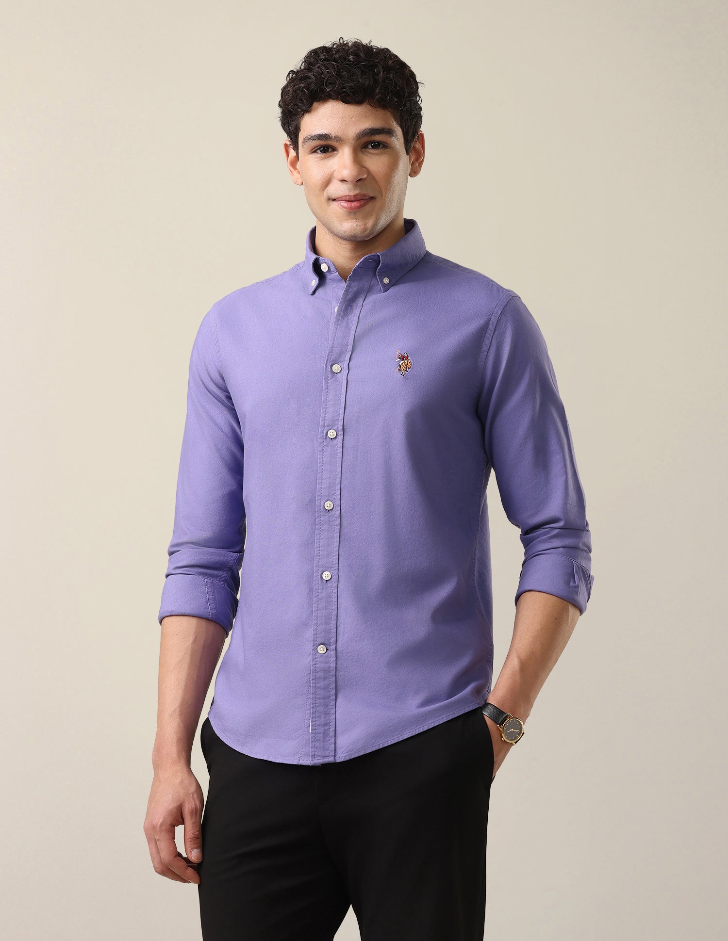 Oxford Tailored Fit Button-Down Collar Shirt Lavender - U.S. Polo Assn. India | Large