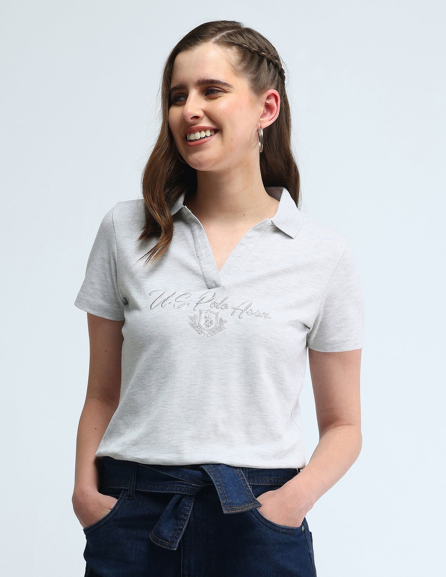 Brand Print Heathered Polo Shirt