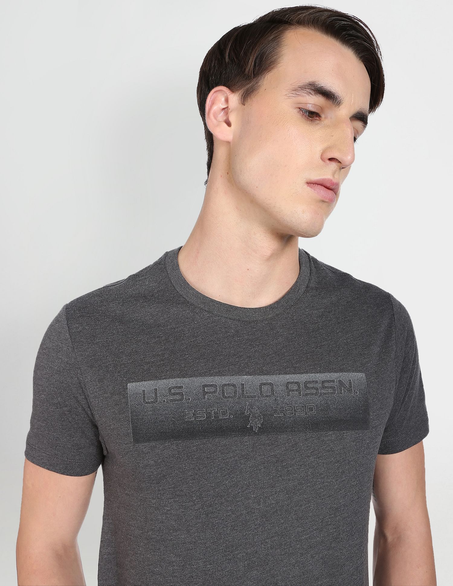 Crew Neck Brand Print T-Shirt Charcoal - U.S. POLO ASSN. | Large