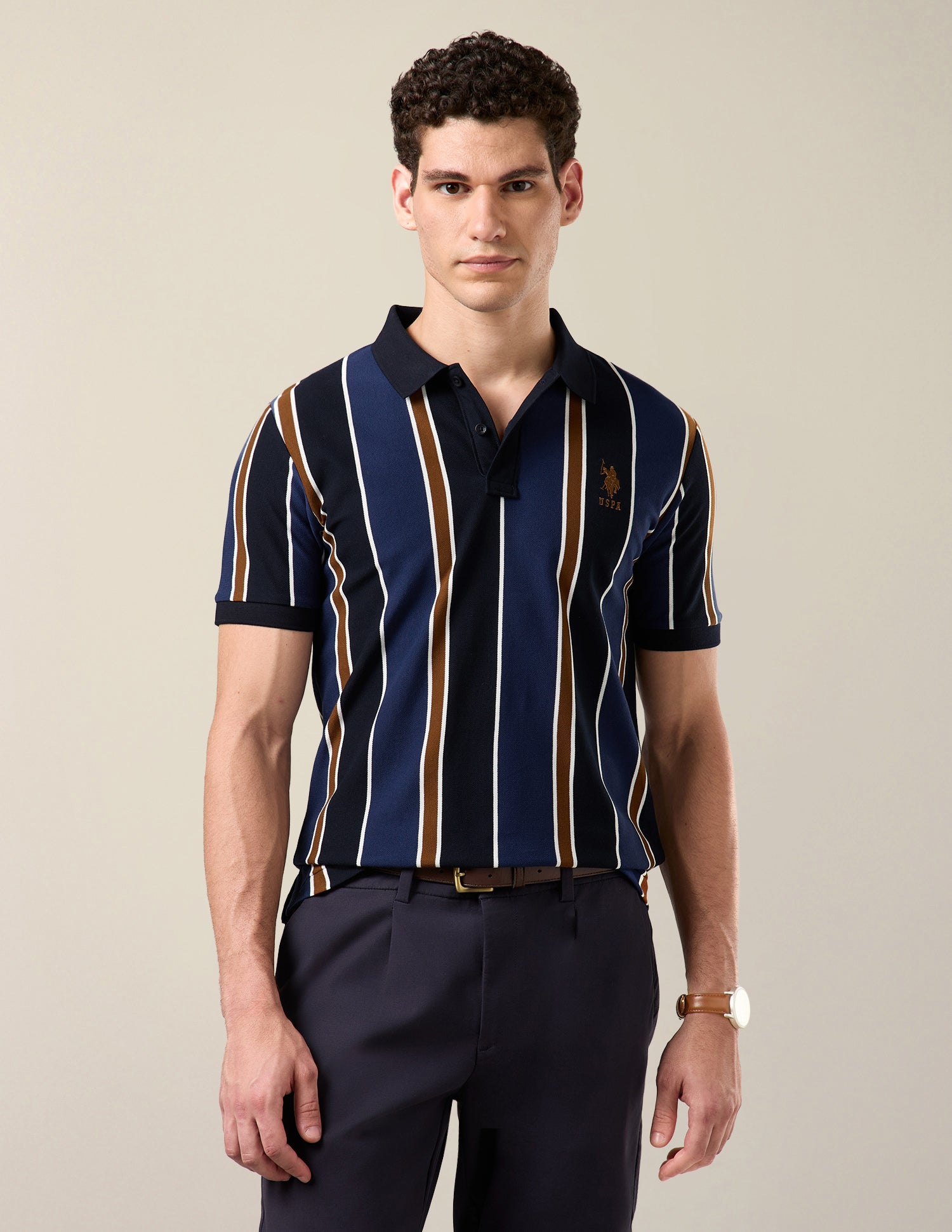 Vertical Striped Slim Fit Polo Shirt