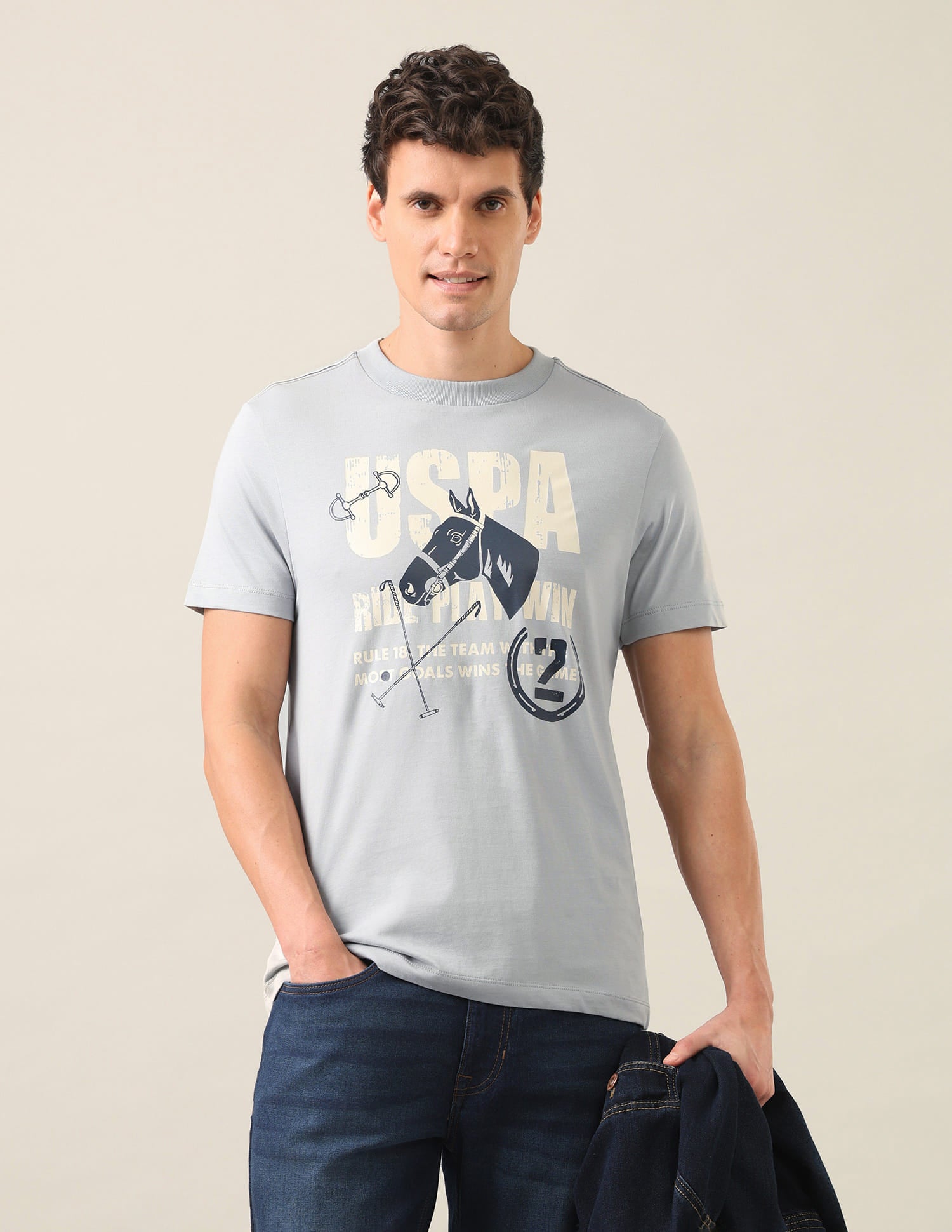Graphic Printed Regular Fit T-Shirt Grey - U.S. Polo Assn. India | Large