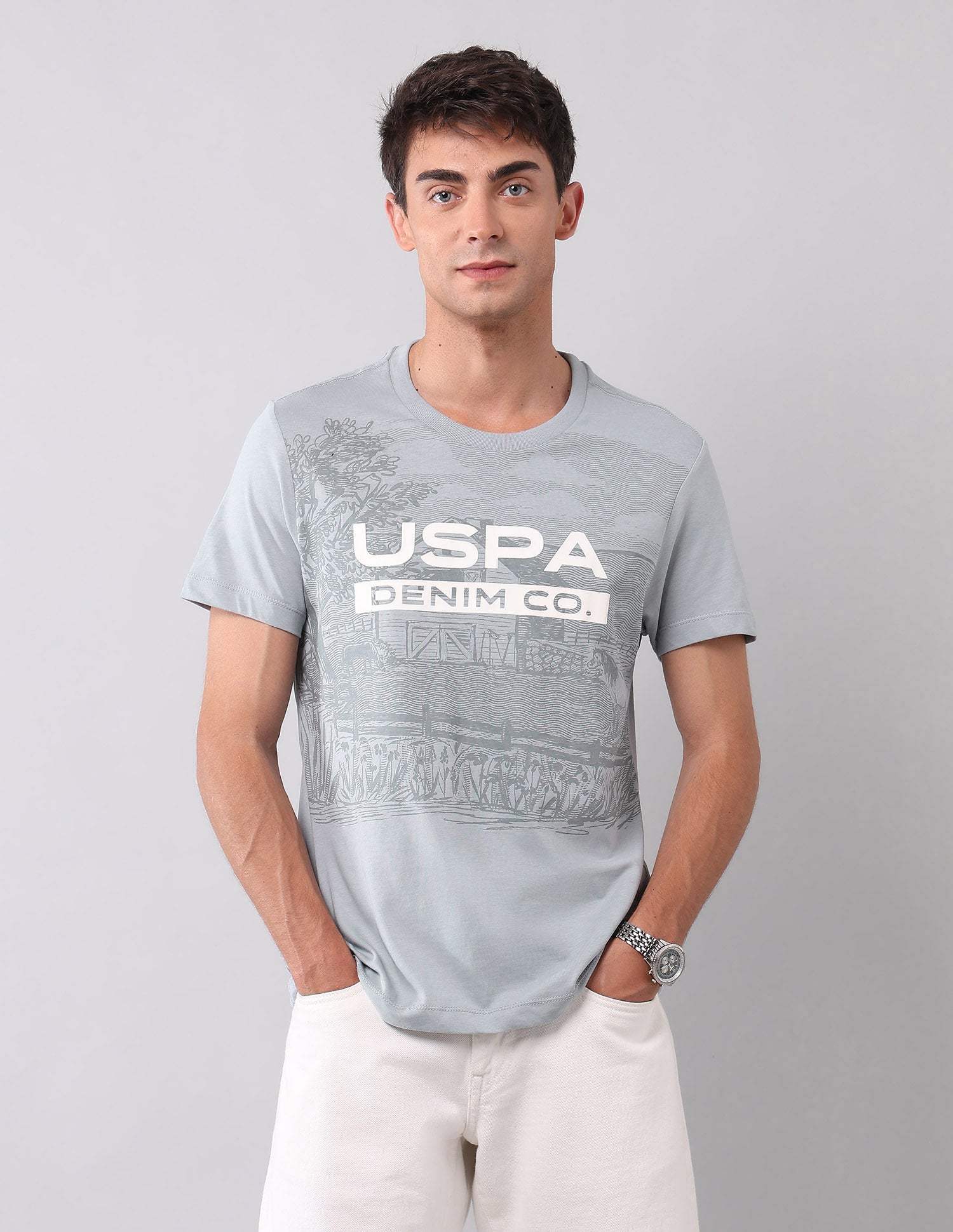 Pure Cotton Brand Printed T-Shirt Light Grey - U.S. Polo Assn. India | Large