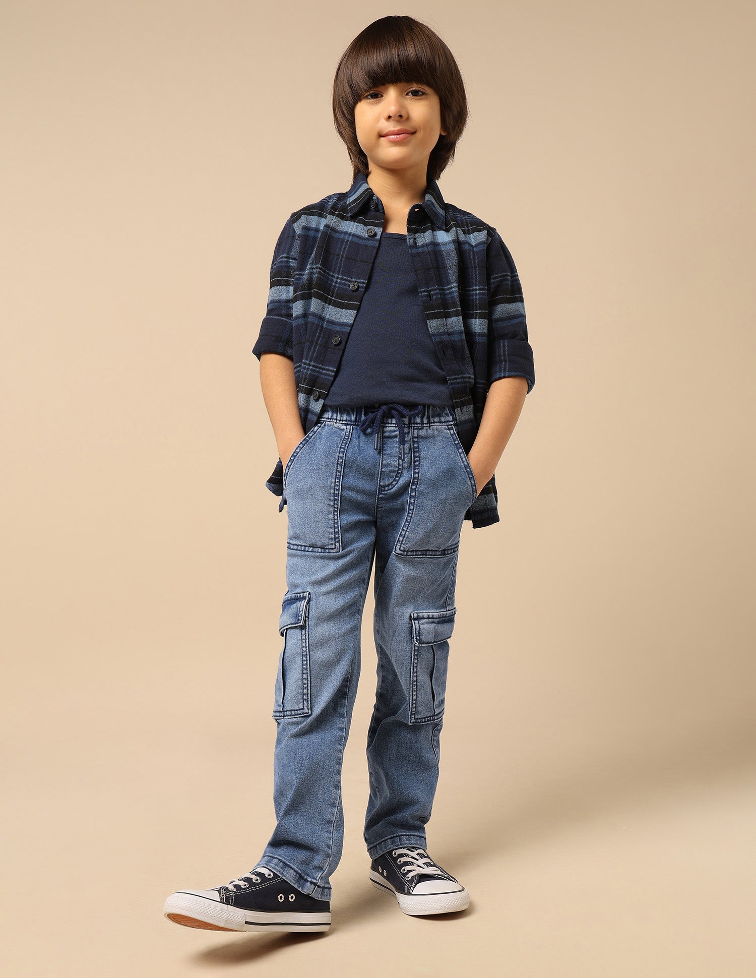 Boys Stone Washed Regular Fit Cargo Jeans