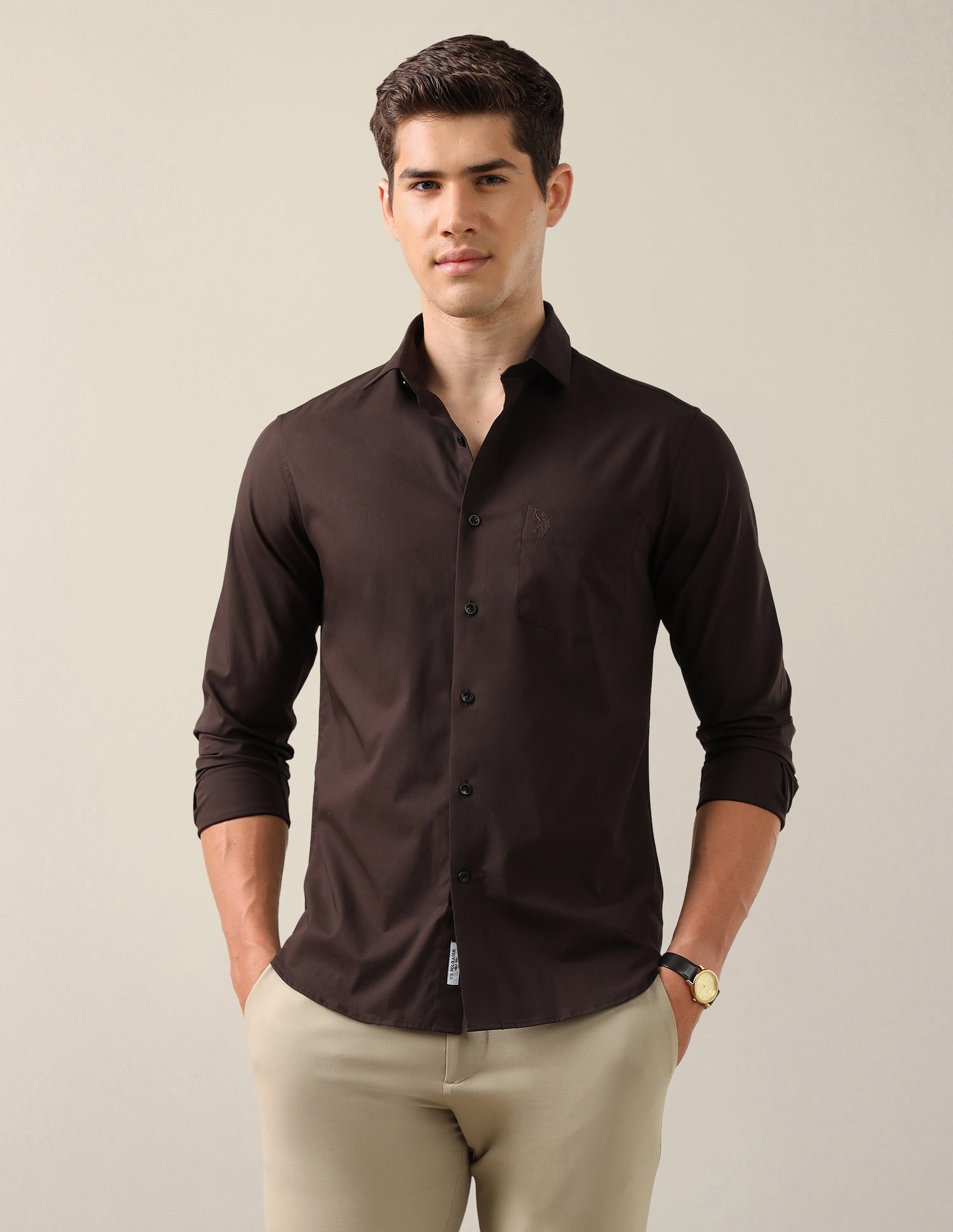 Solid Tailored Fit Shirt Choco - U.S. Polo Assn. India | Large