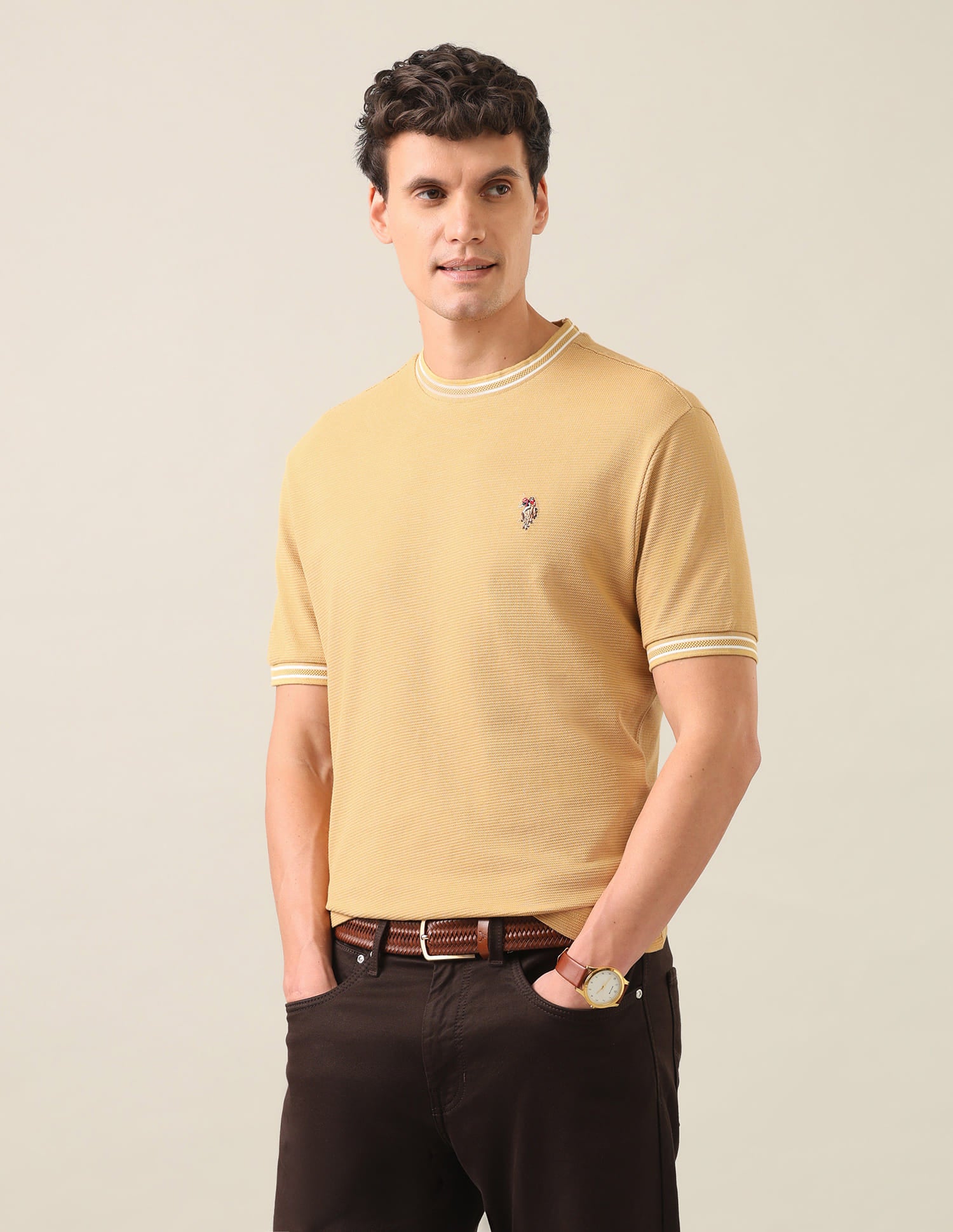Solid Slim Fit T-Shirt Yellow - U.S. Polo Assn. India | Large