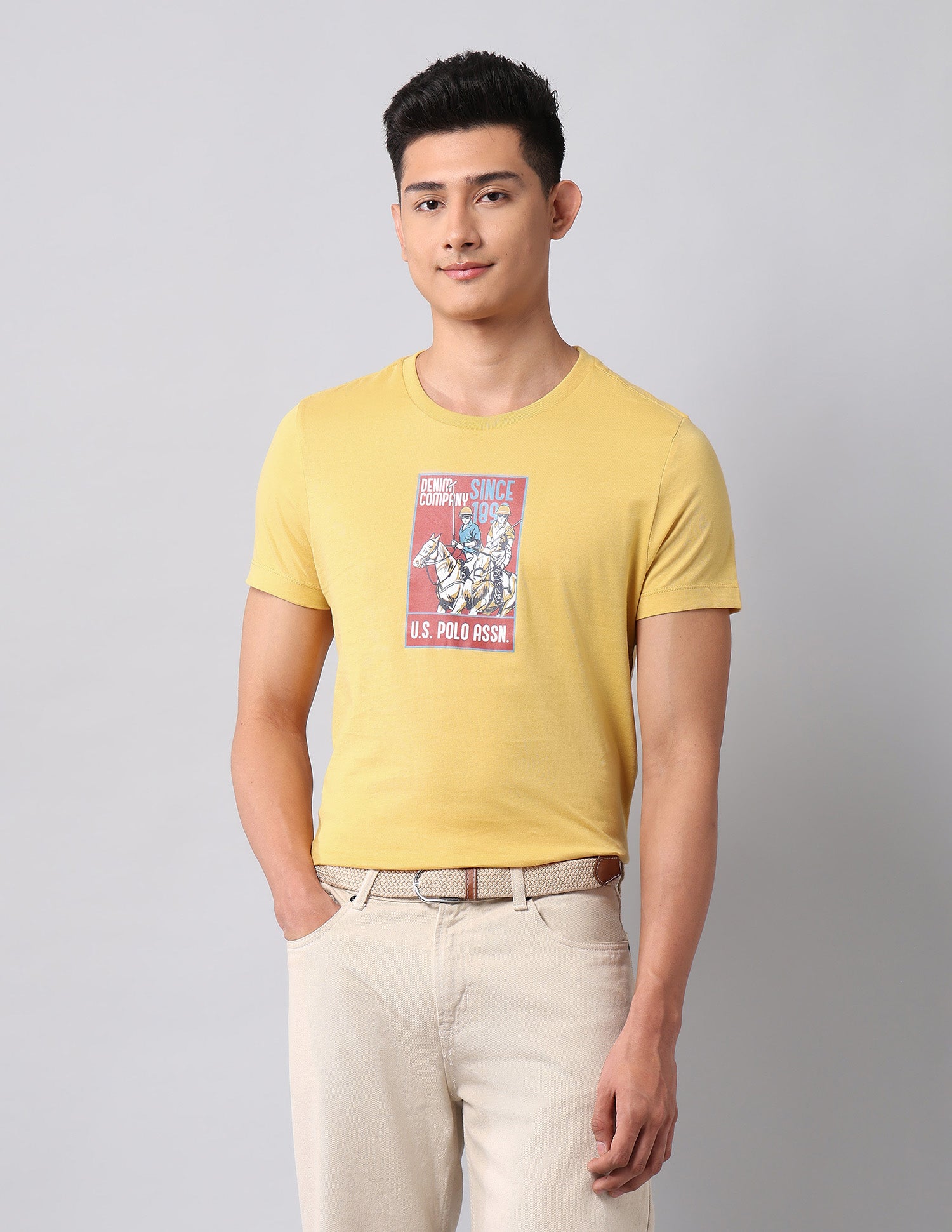 Graphic Printed Muscle Fit T-Shirt Yellow - U.S. Polo Assn. India | Large