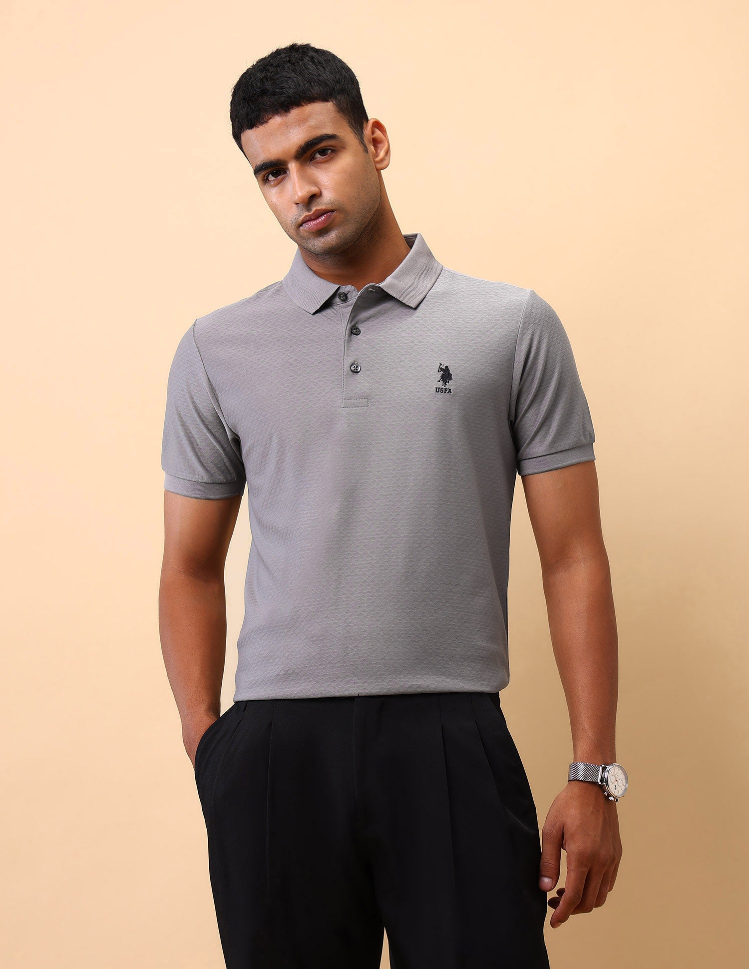 Textured Pure Cotton Polo Shirt
