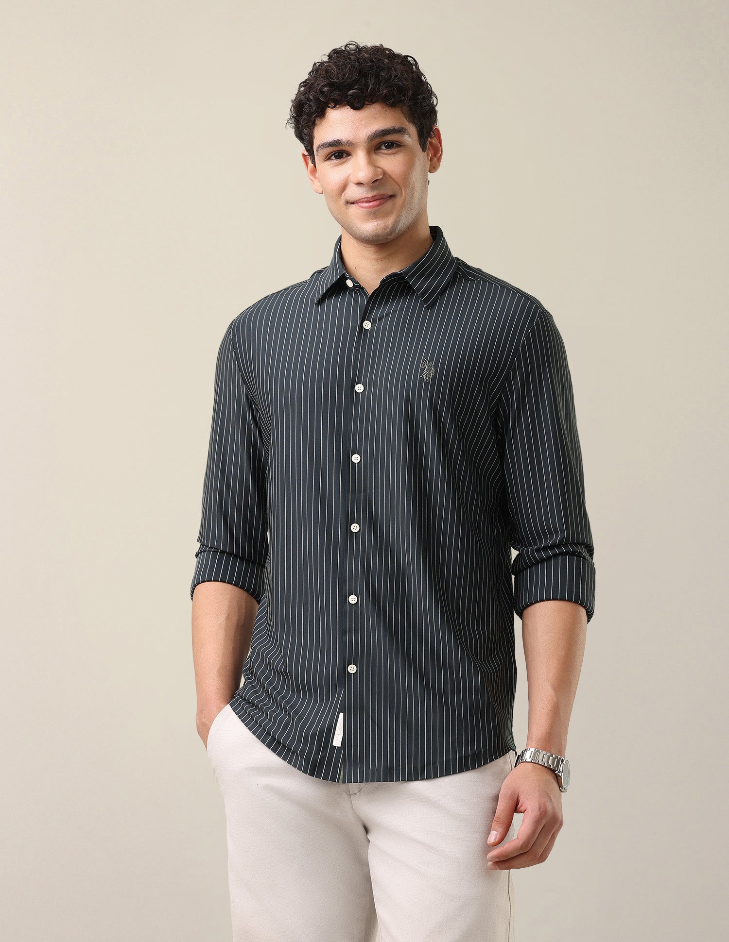 Vertical Striped Knitted Shirt Teal - U.S. Polo Assn. India | Large