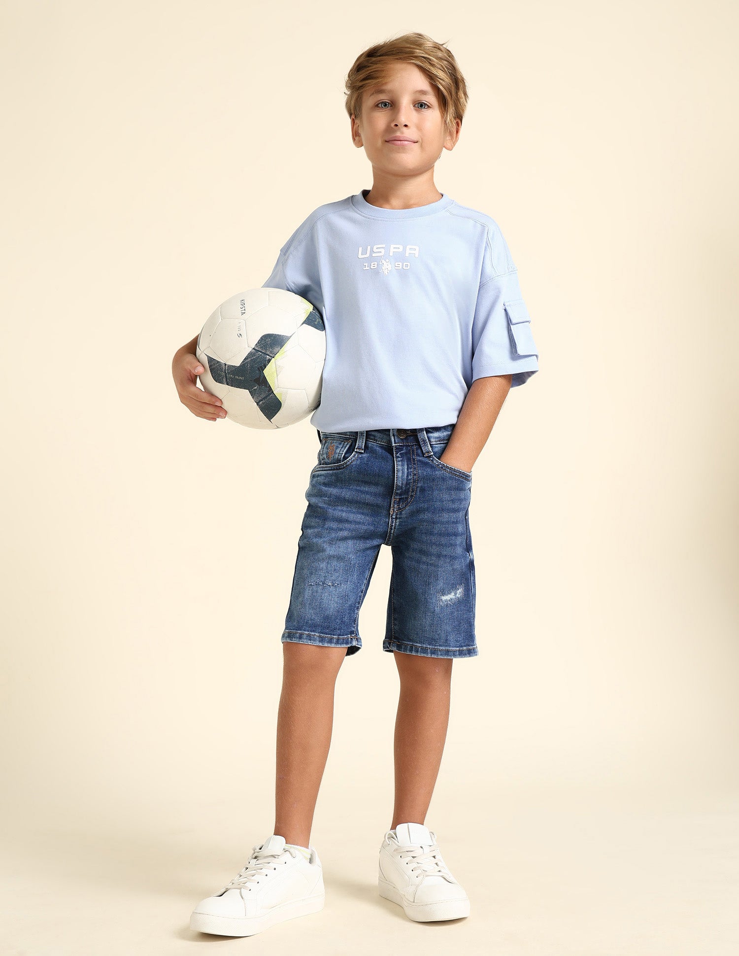 Boys Solid Regular Fit Denim Shorts Mid Wash - U.S. POLO ASSN. | Large