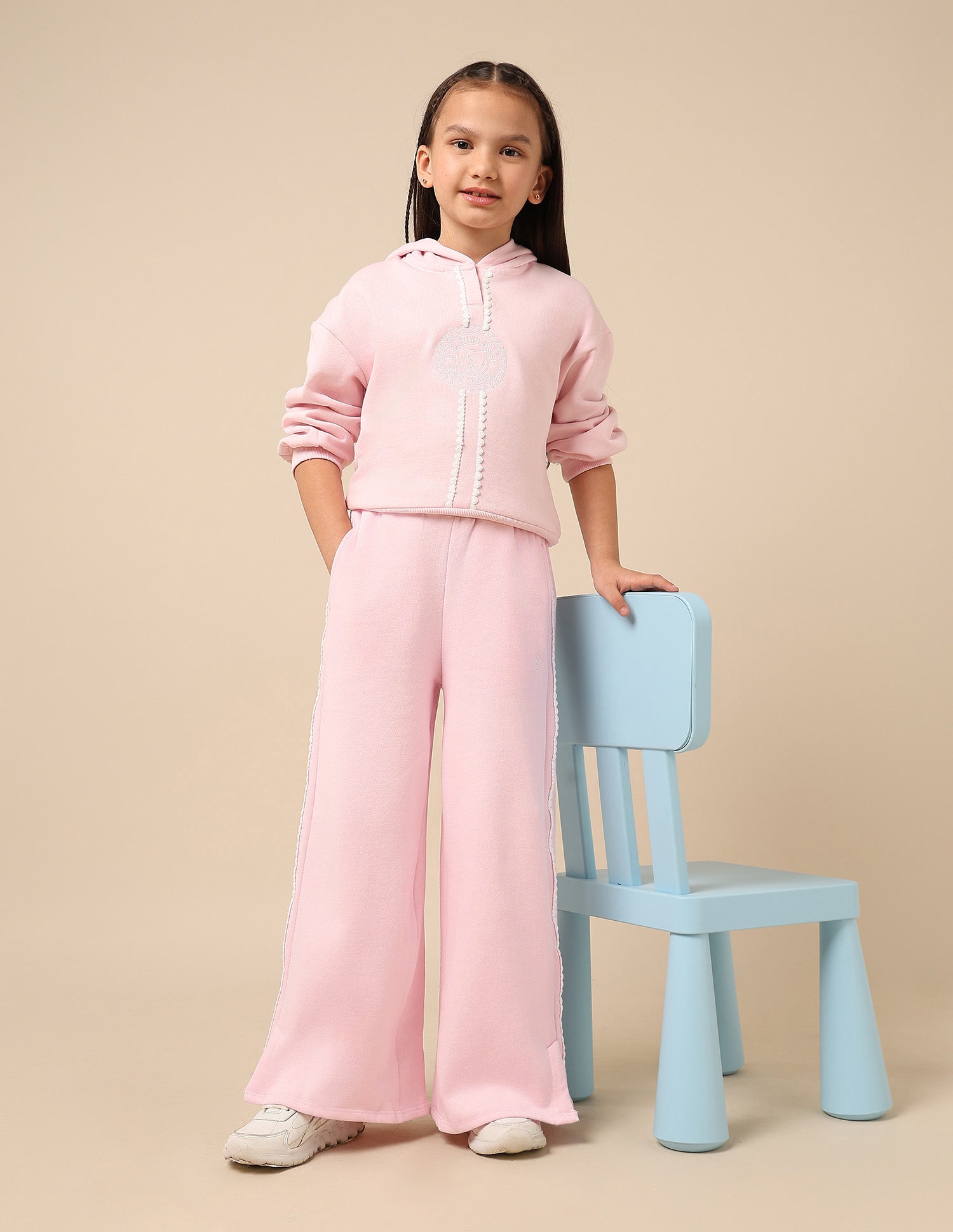 Girls Solid Lace Trim Trousers